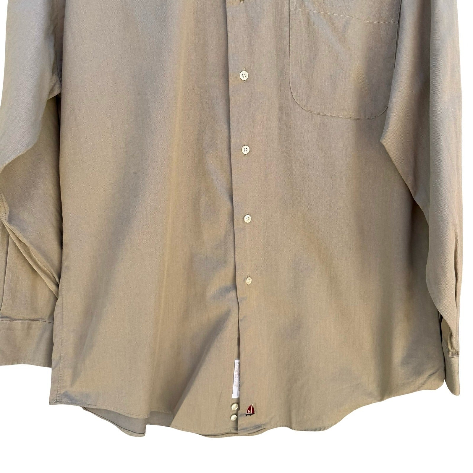 Nordstrom Vintage 90s Preppy Tan Twill Dress Shirt Austrian Cotton Mens 15.5