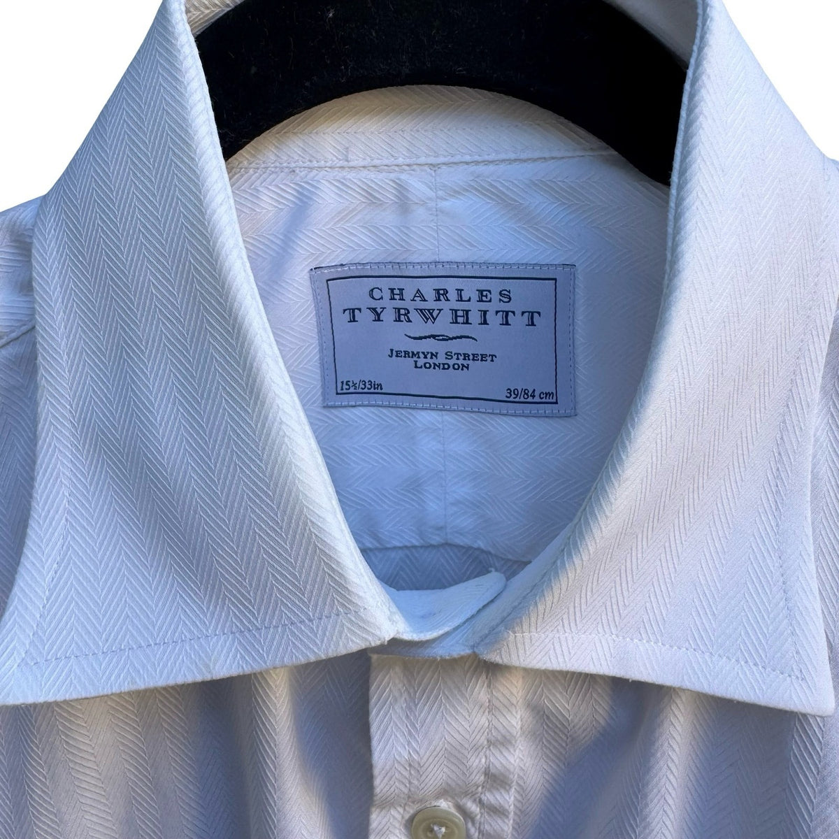 Charles Tyrwhitt Tailored Herringbone French Cuff Dress Shirt White Mens 15.5/33