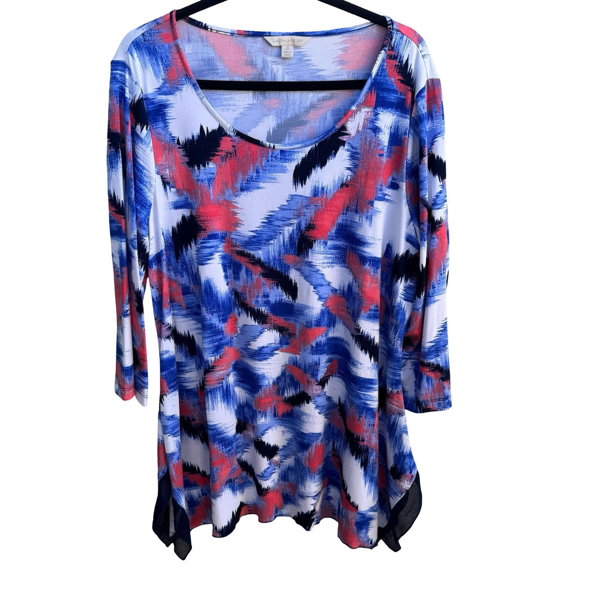 Laura Ashley Abstract Art To Wear Sharkbite Hem 3/4 Sleeve Tunic Top Blue XL