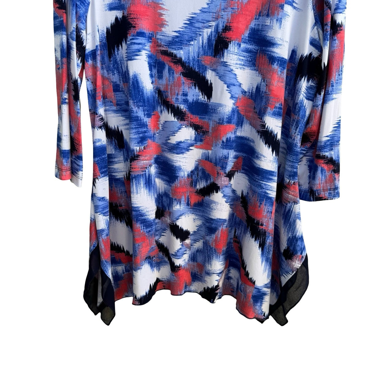 Laura Ashley Abstract Art To Wear Sharkbite Hem 3/4 Sleeve Tunic Top Blue XL