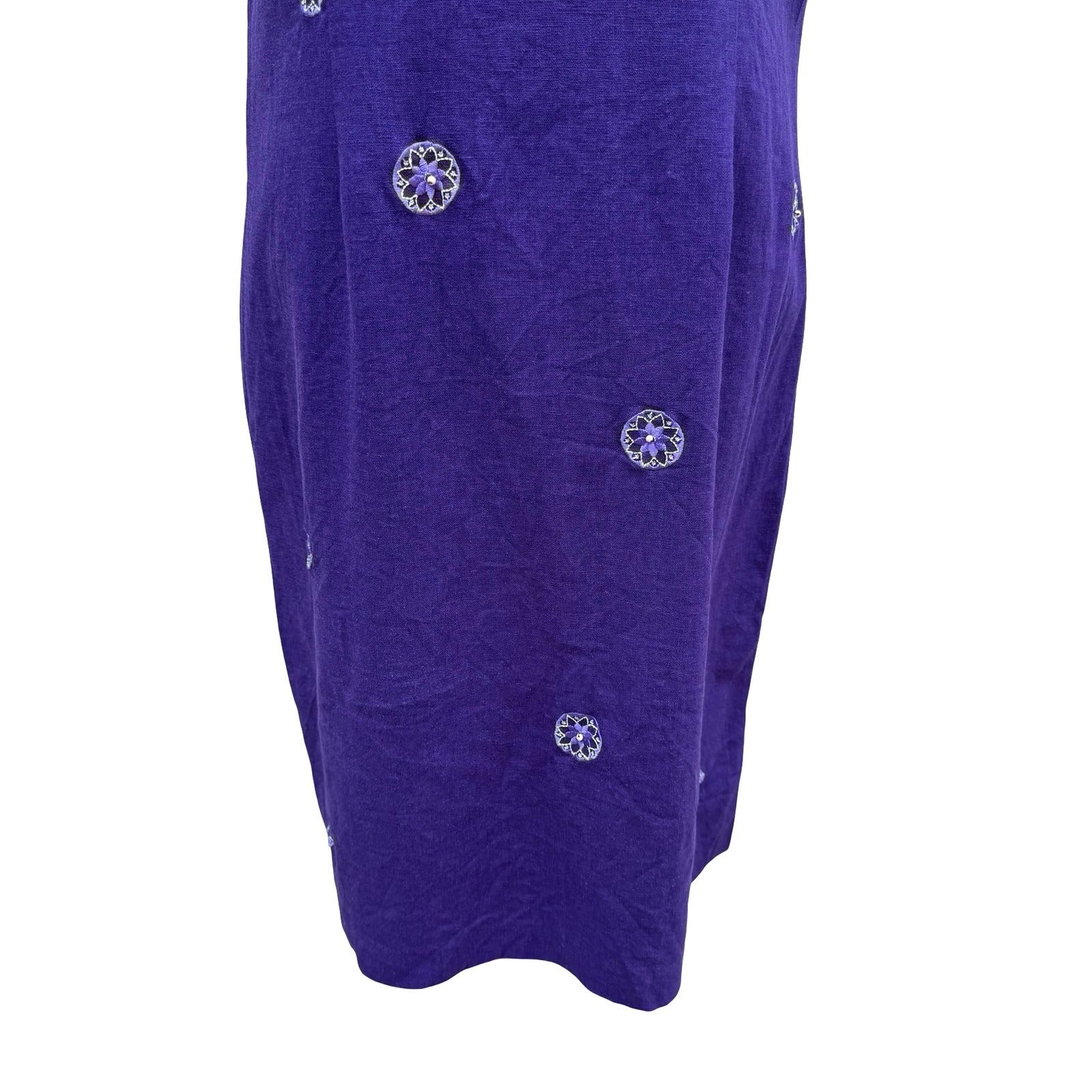 Sag Harbor Purple Linen Blend Embroidered Beaded V-Neck Sheath Dress Sze 10 Boho
