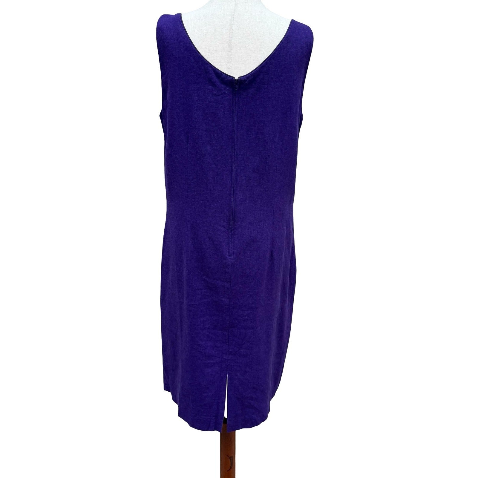 Sag Harbor Purple Linen Blend Embroidered Beaded V-Neck Sheath Dress Sze 10 Boho