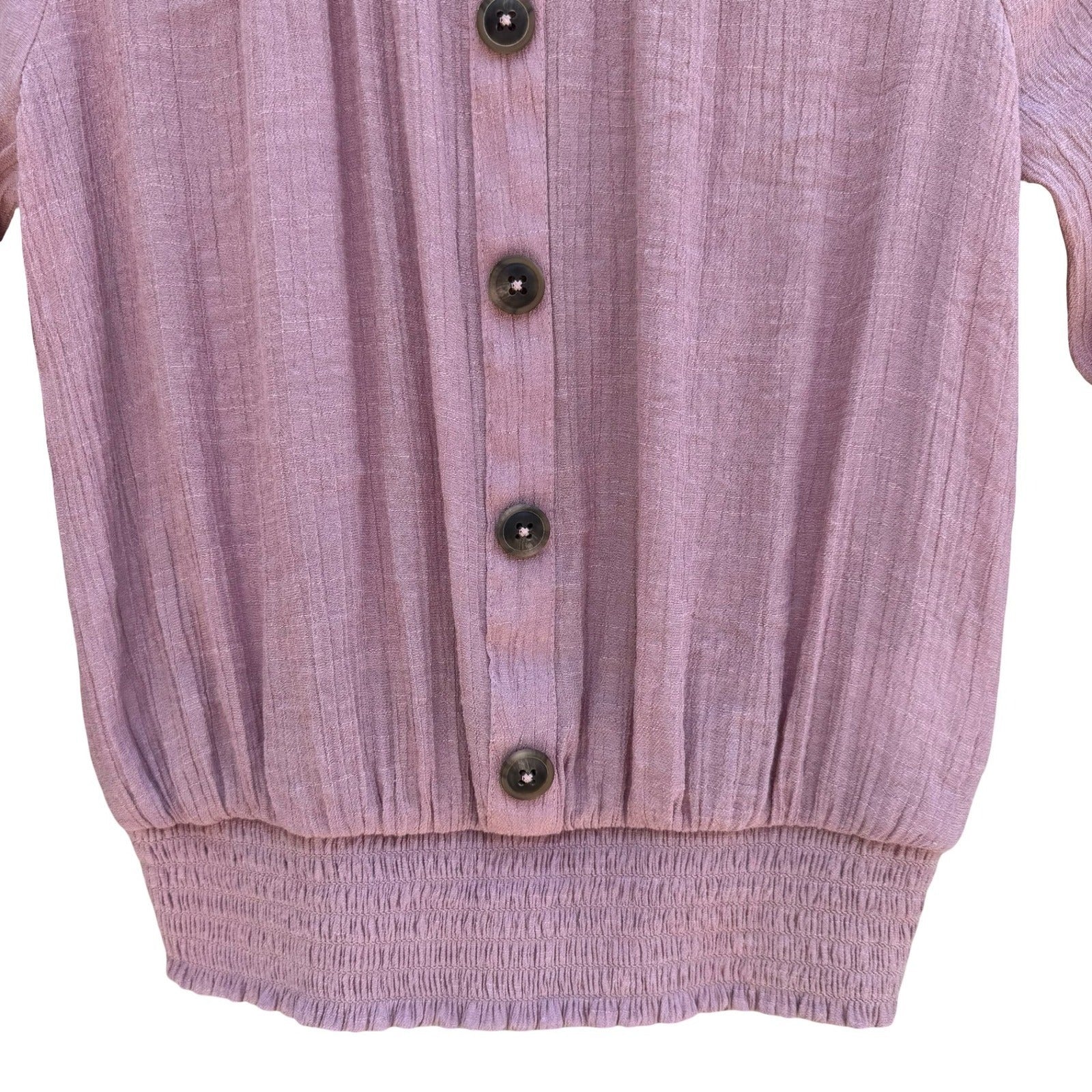 Crescent & Willough Pink Crinkle Gauze Smocked Button Up Blouse S Boho Romantic