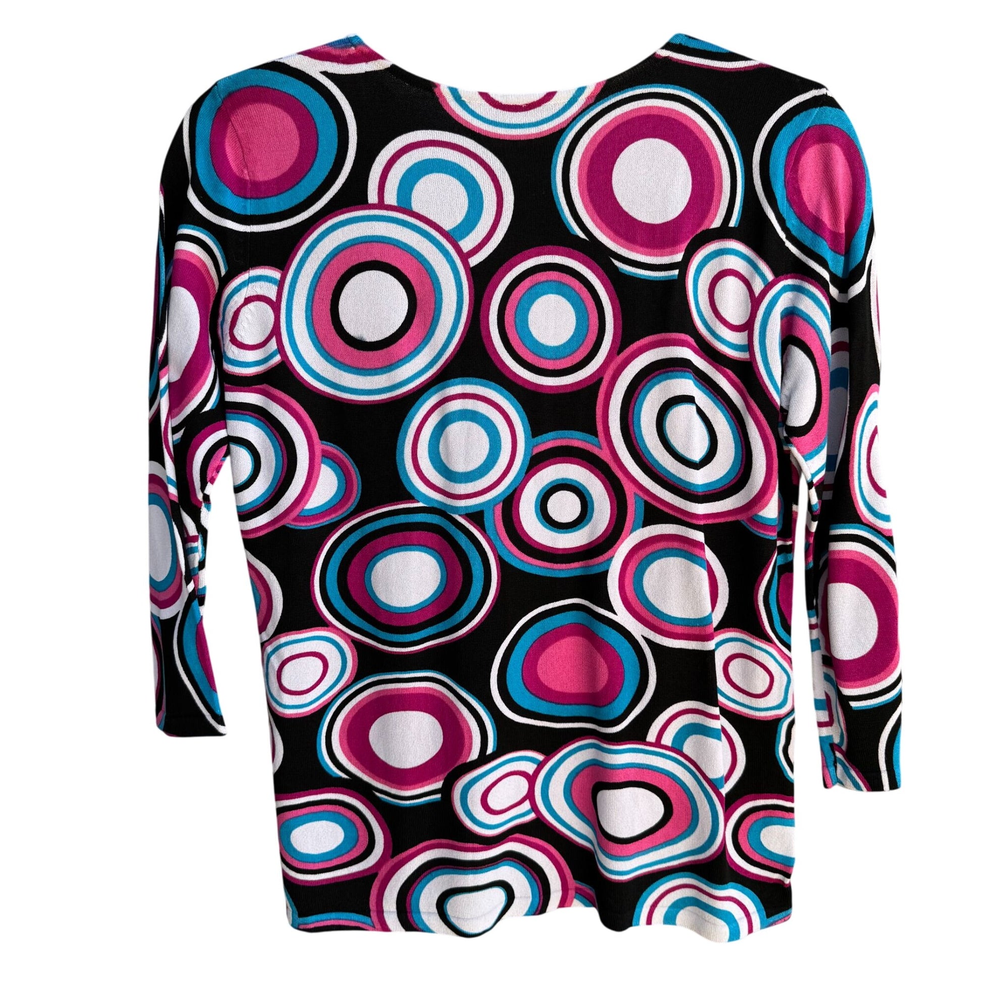Joseph A Womens Multicolor Circle Print V-Neck 3/4 Sleeve Knit Blouse Top New M