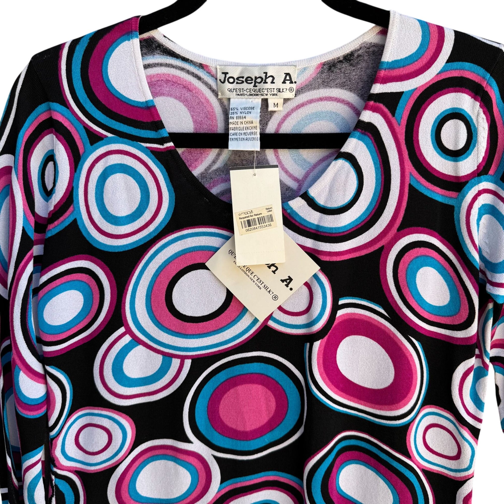 Joseph A Womens Multicolor Circle Print V-Neck 3/4 Sleeve Knit Blouse Top New M