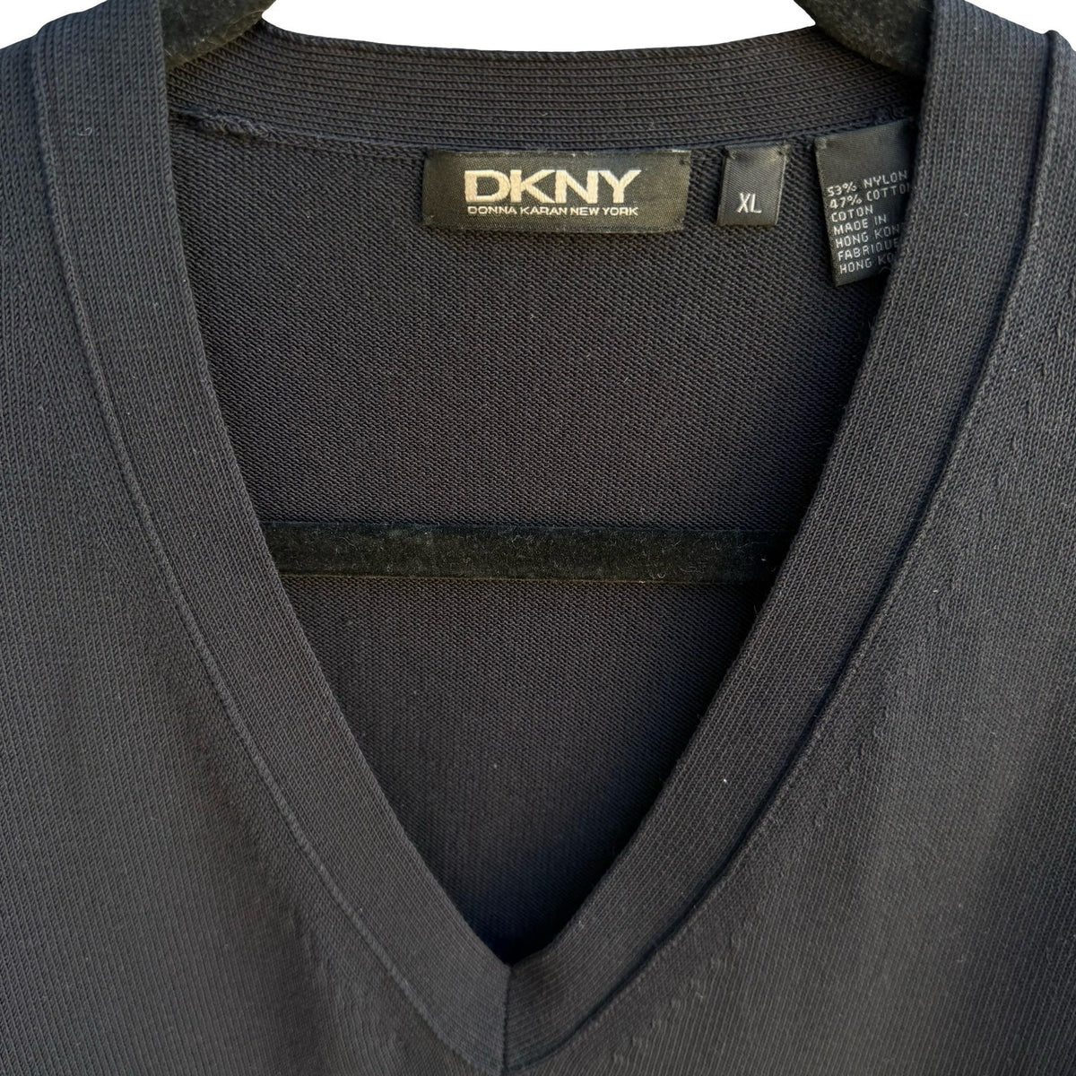 DKNY Minimalist Preppy Quiet Luxury V-Neck Layering Knit Sweater Black Mens XL