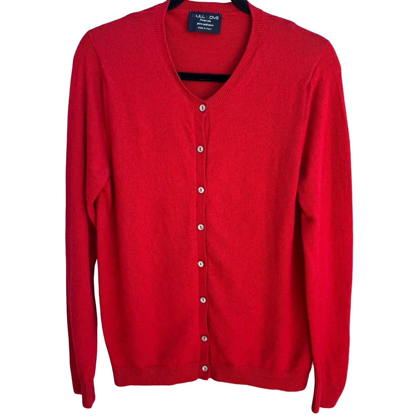 Pull Love Firenze Red Pure Luxury Cashmere V-Neck Button Cardigan Made in Italy