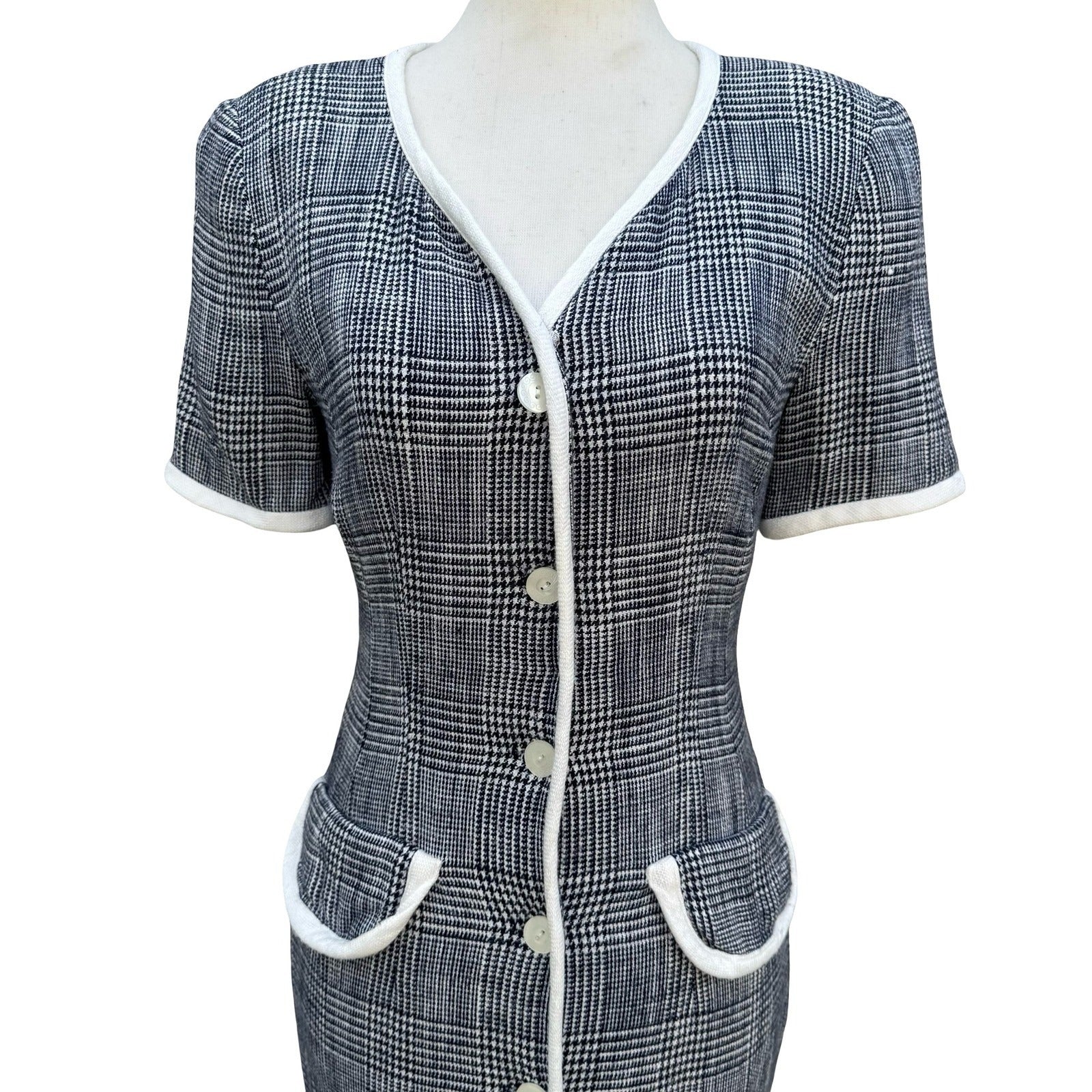 Maggy London Kenneth Nolan Vintage 90s Glen Plaid Button Front Midi Sheath Dress