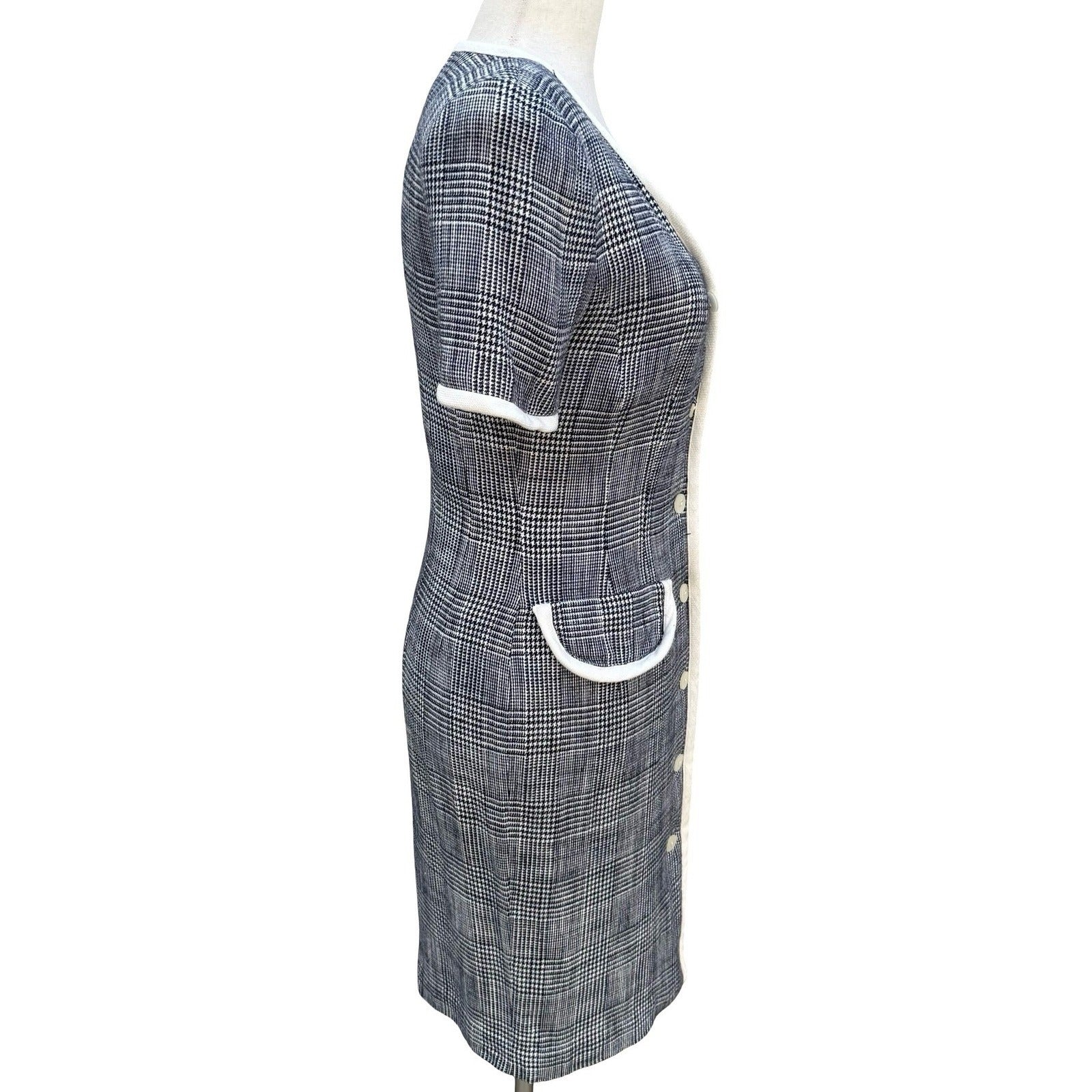 Maggy London Kenneth Nolan Vintage 90s Glen Plaid Button Front Midi Sheath Dress