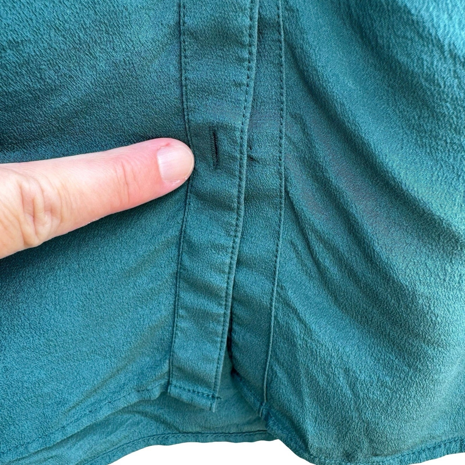 Banana Republic 100% Silk Quiet Luxury Minimalist Band Collar Blouse Teal 8