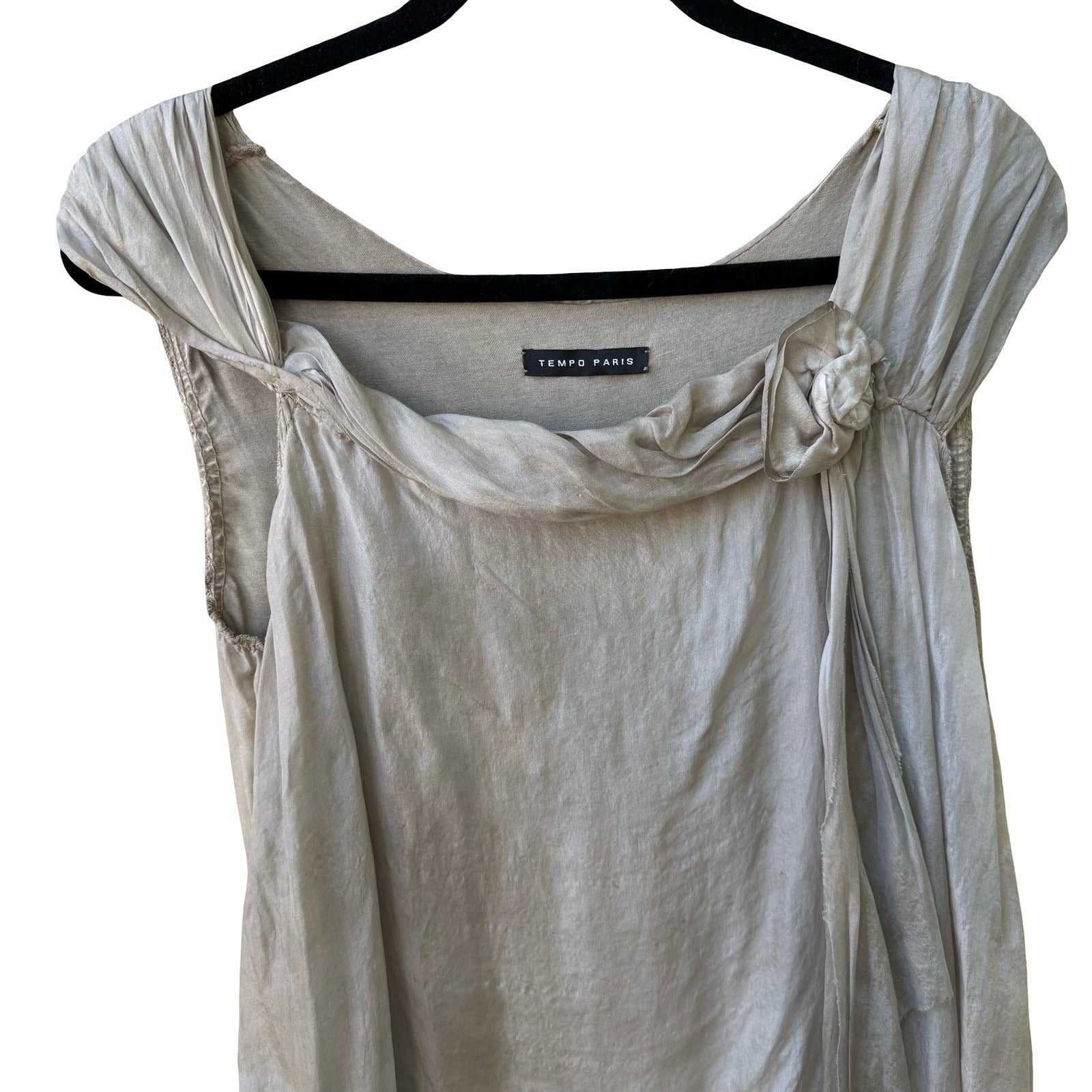 Tempo Paris Silk Lagenlook Boho Fairycore Ethereal Cowl Neck Bubble Hem Blouse M