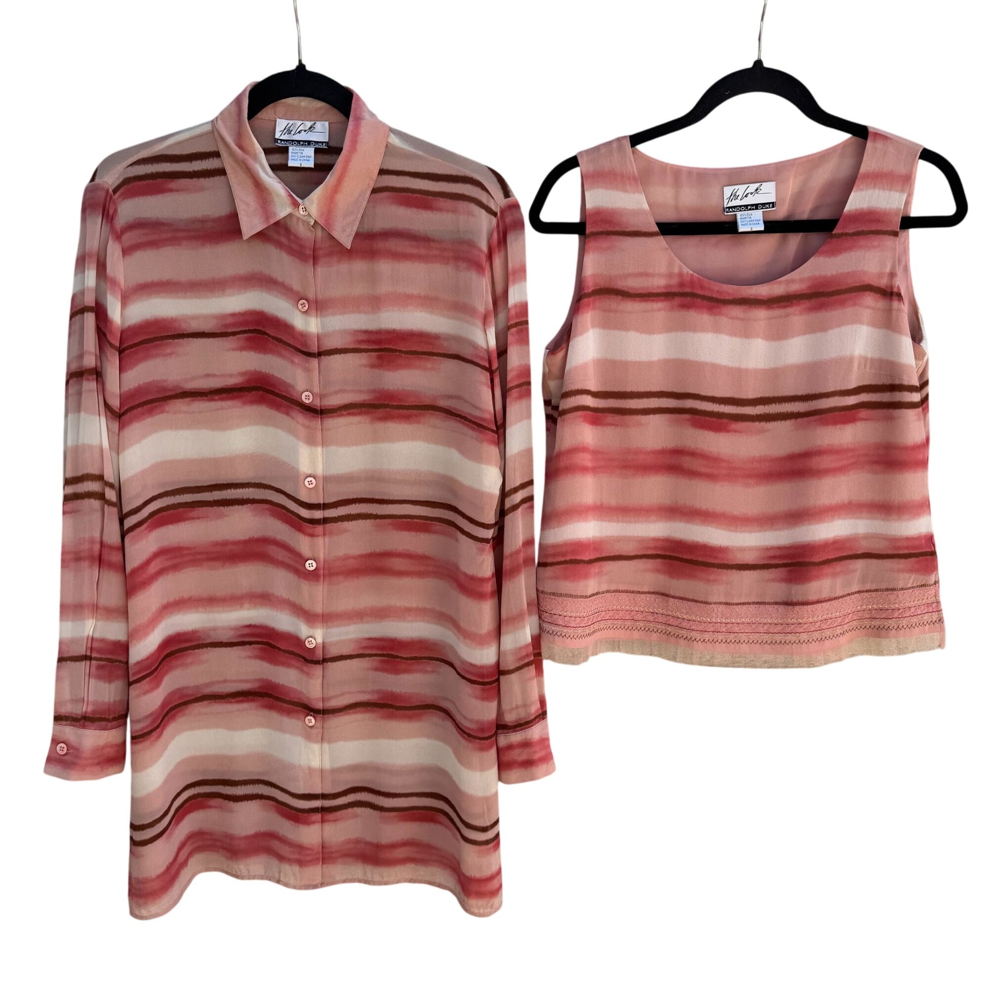 Randolph Duke The Look Sheer Silk Striped Button-Up Shirt & Sleeveless Top Set 6
