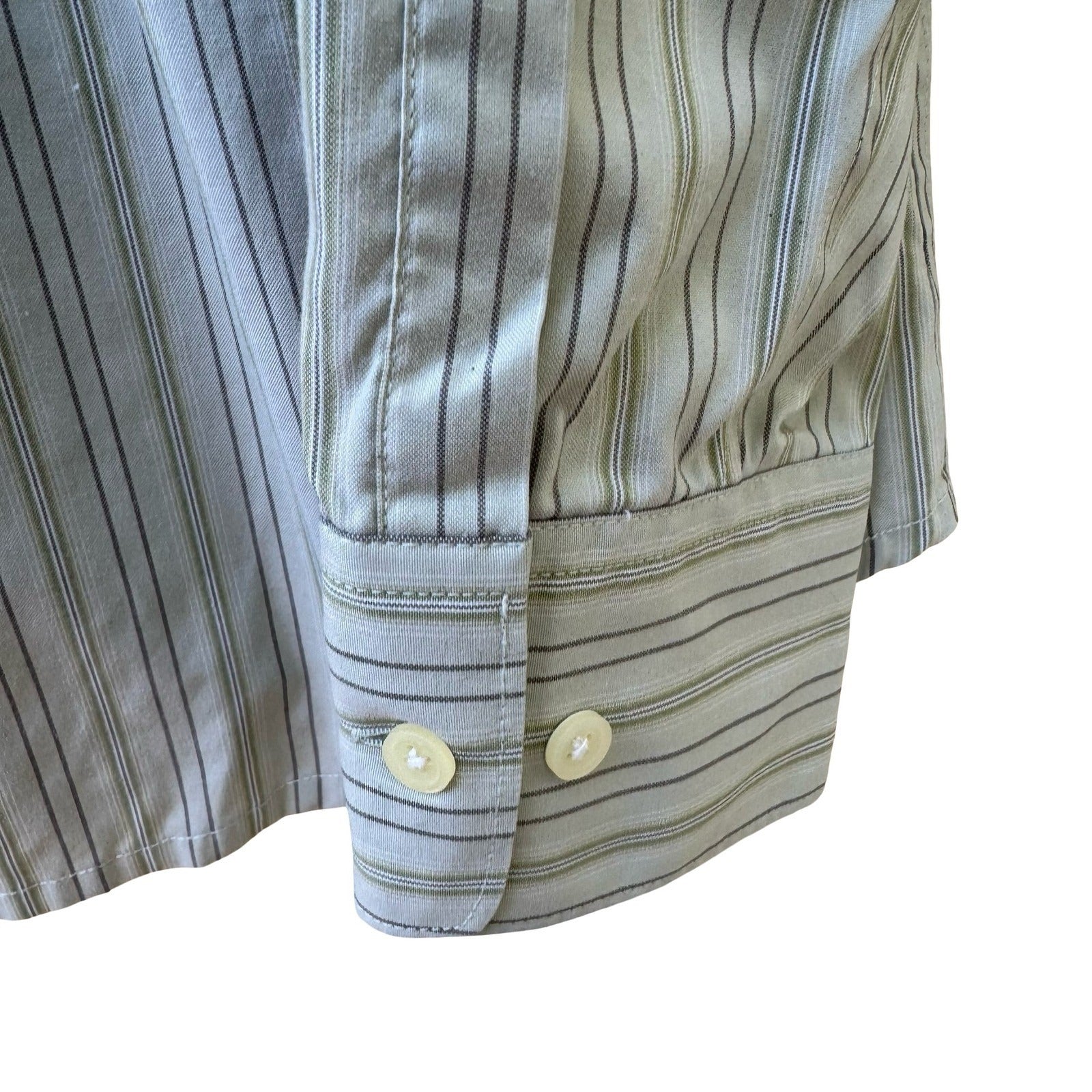 Eddie Bauer Coastal Preppy Striped Wrinkle Resistant Cotton Shirt Sage Green M