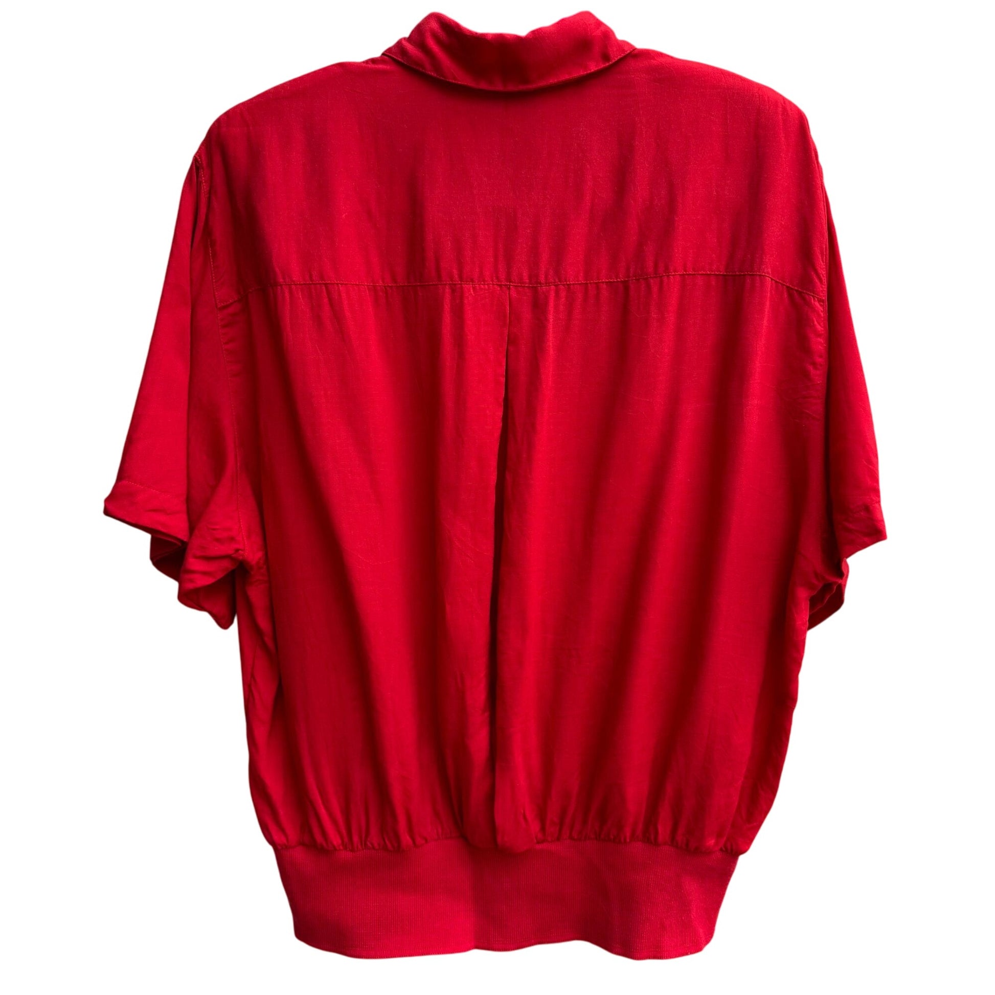 Anne Klein Vintage Womens Red Short Sleeve Band Waist Pullover Shirt Blouse 16