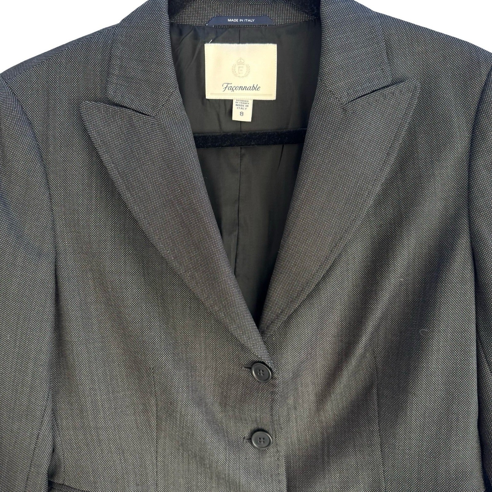 Faconnable Old Money Italian Minimalist Blazer Jacket Quiet Luxury Grey Womens 8