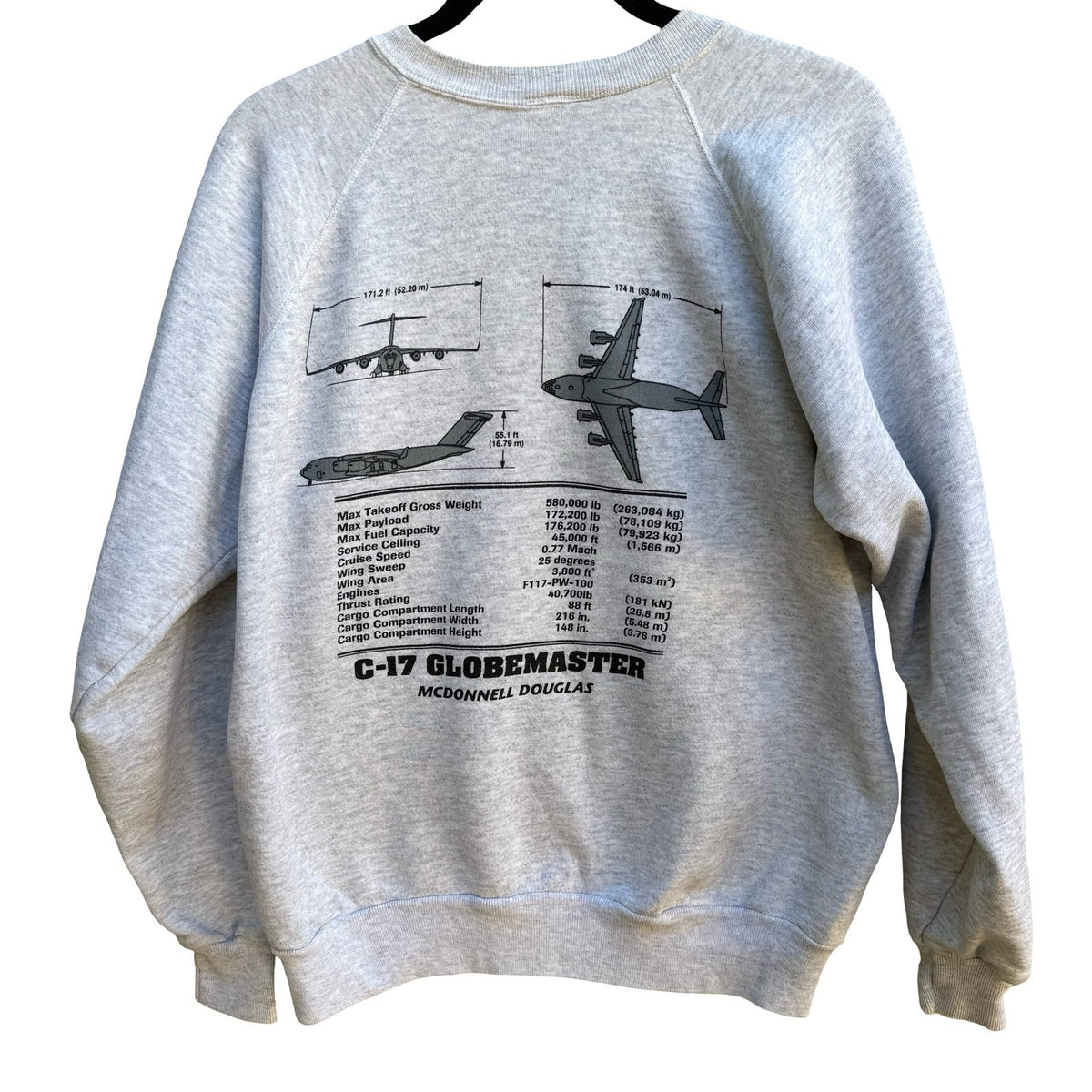 Vintage C-17 Globemaster McDonnell Douglas Aviation Military Sweatshirt Gray M