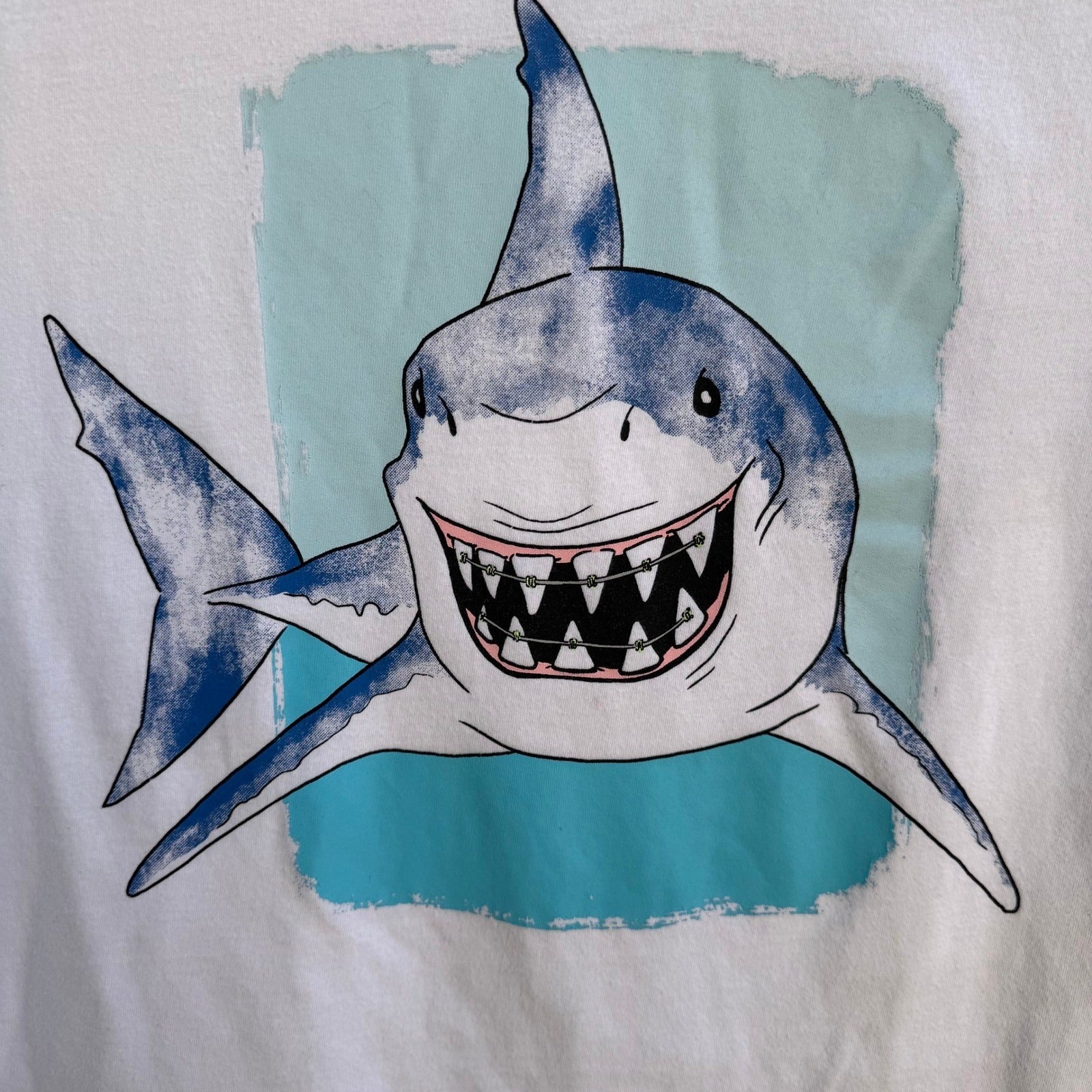 Cat & Jack Shark Braces Graphic Shirt Nautical Kidcore Quirky Kids L Womens S