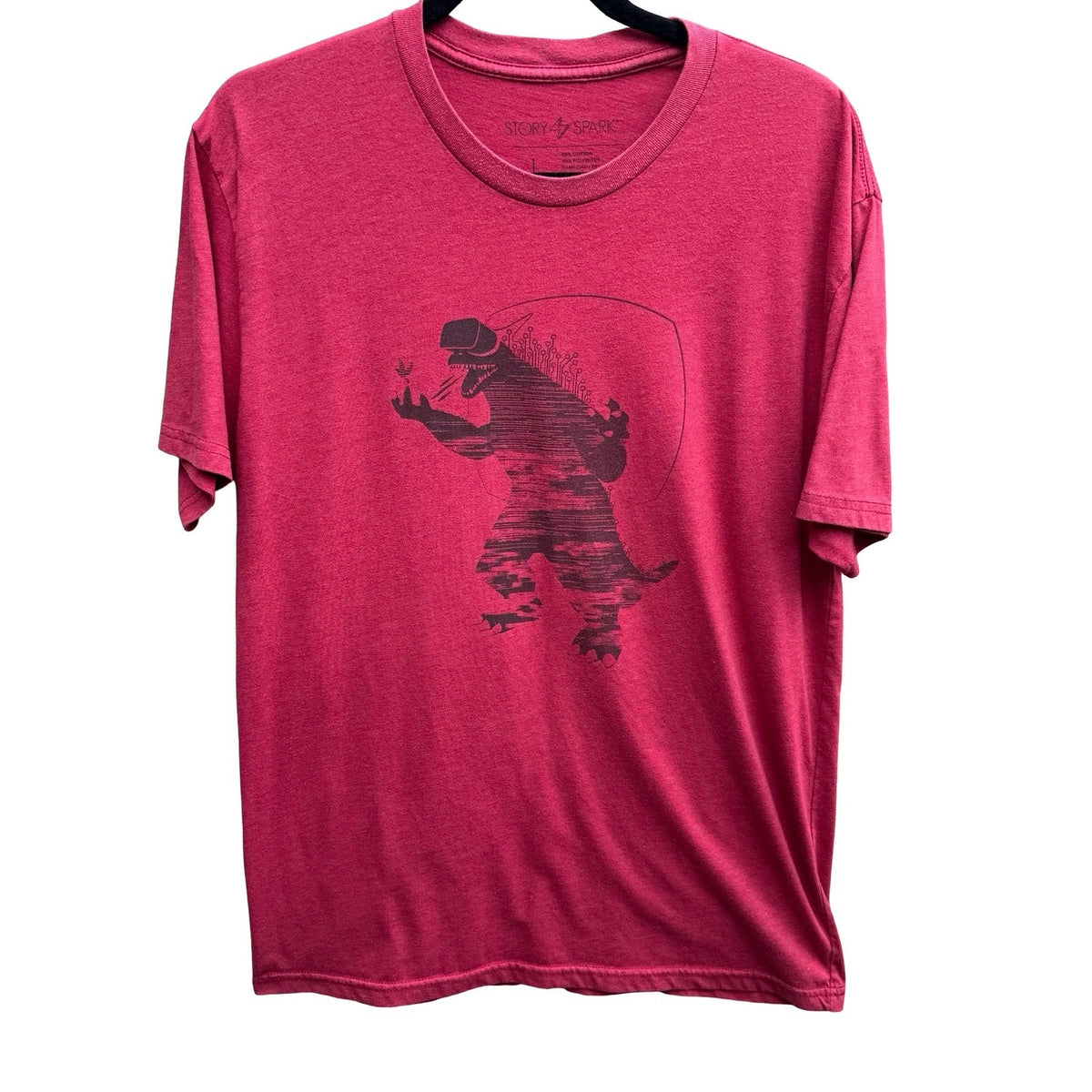 Story Spark VR Dinosaur Gamer Techwear T-Rex Geeky Nerd Graphic Tee Shirt Mens L