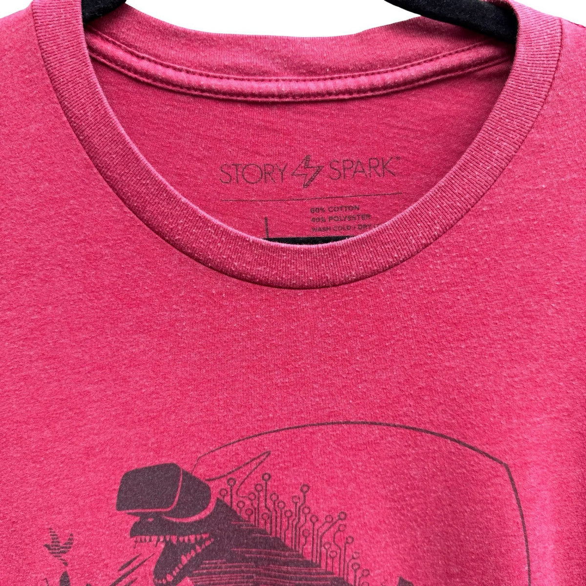 Story Spark VR Dinosaur Gamer Techwear T-Rex Geeky Nerd Graphic Tee Shirt Mens L