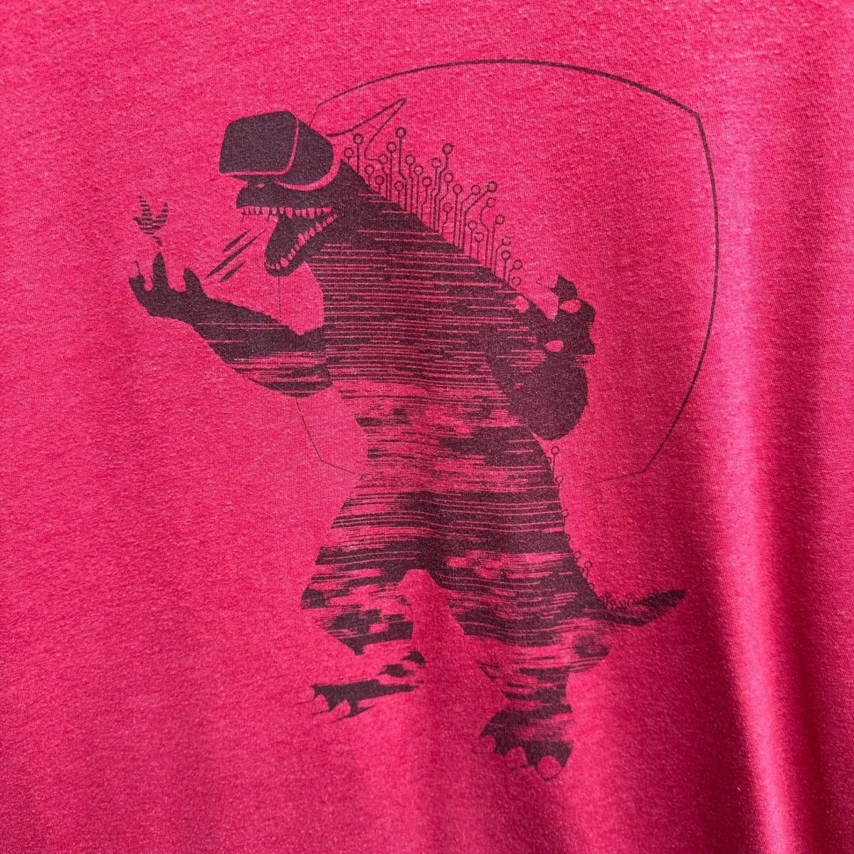 Story Spark VR Dinosaur Gamer Techwear T-Rex Geeky Nerd Graphic Tee Shirt Mens L