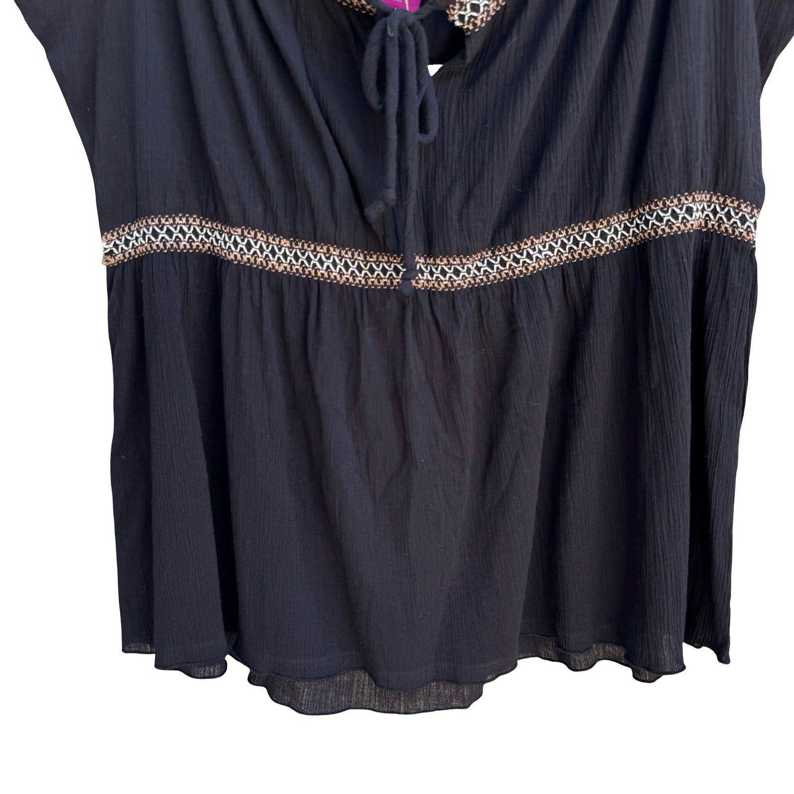 Mix Nouveau Black Cotton Gauze Embroidered Boho Peasant Top XL NEW Festival