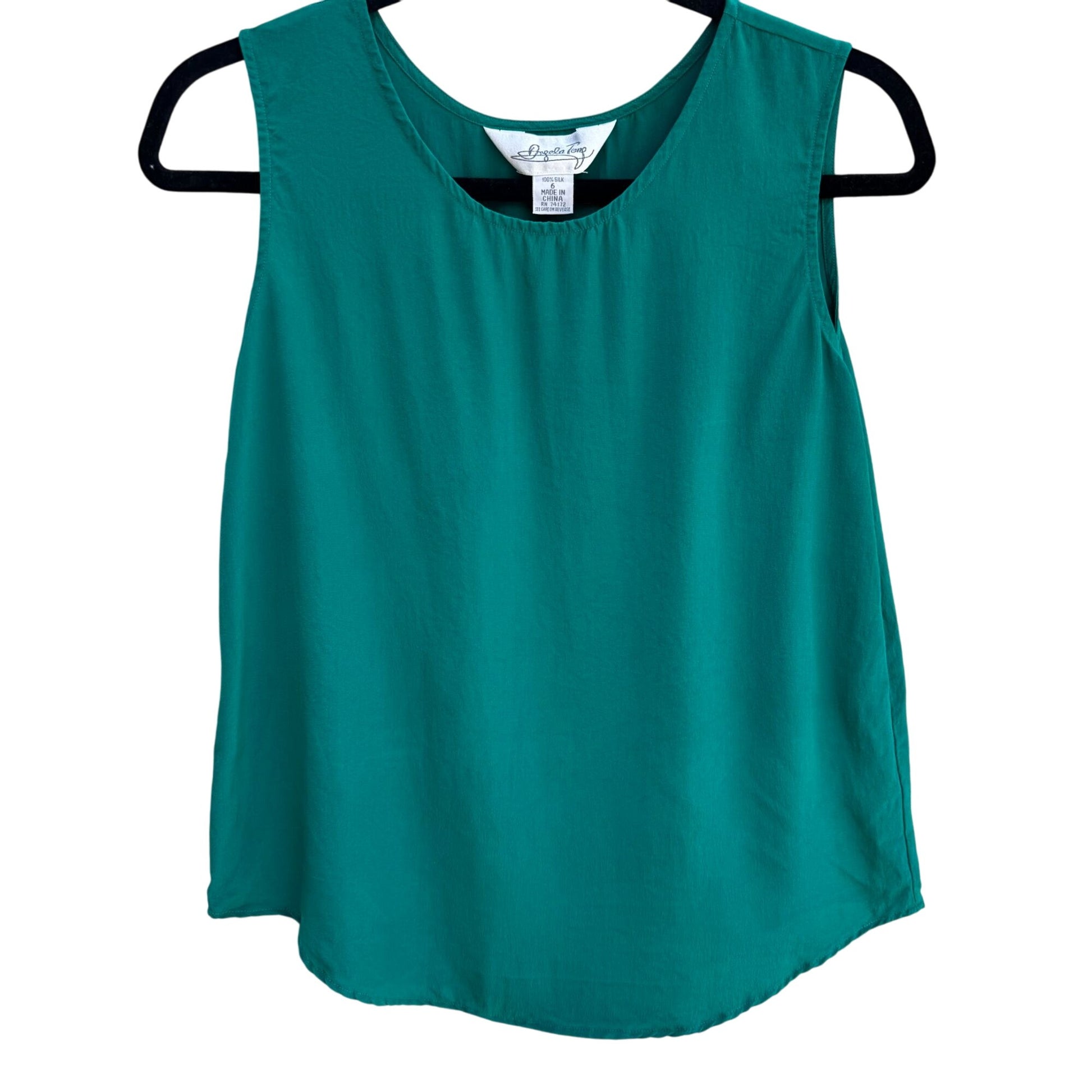 Angela Tong Womens Silk Sleeveless Lightweight Minimalist Green Blouse Top 6