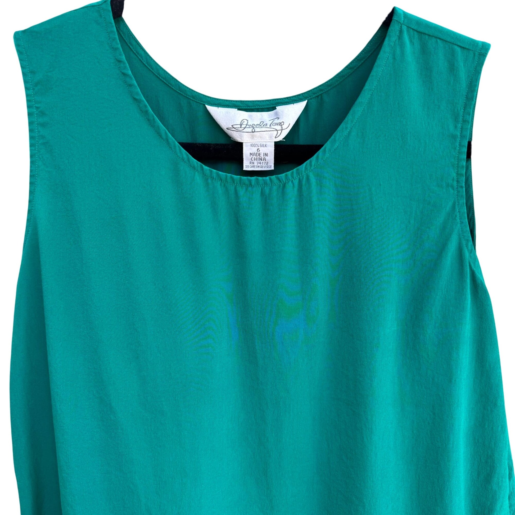 Angela Tong Womens Silk Sleeveless Lightweight Minimalist Green Blouse Top 6