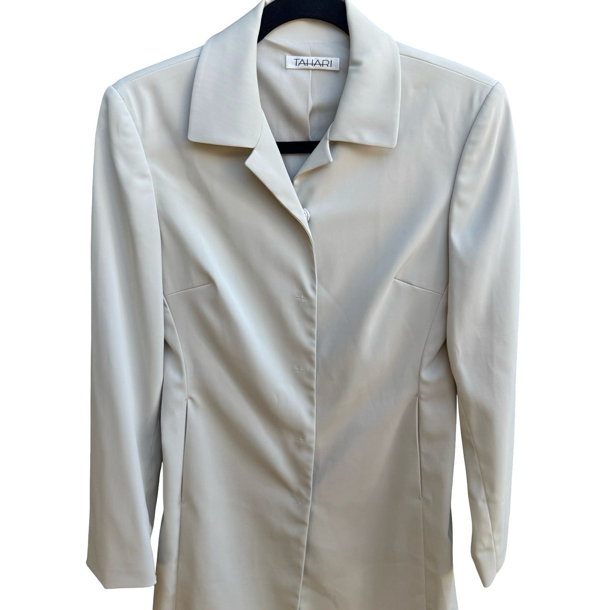 Tahari Minimalist Longline Quiet Luxury Tailored Neutral Blazer Jacket Coat 8