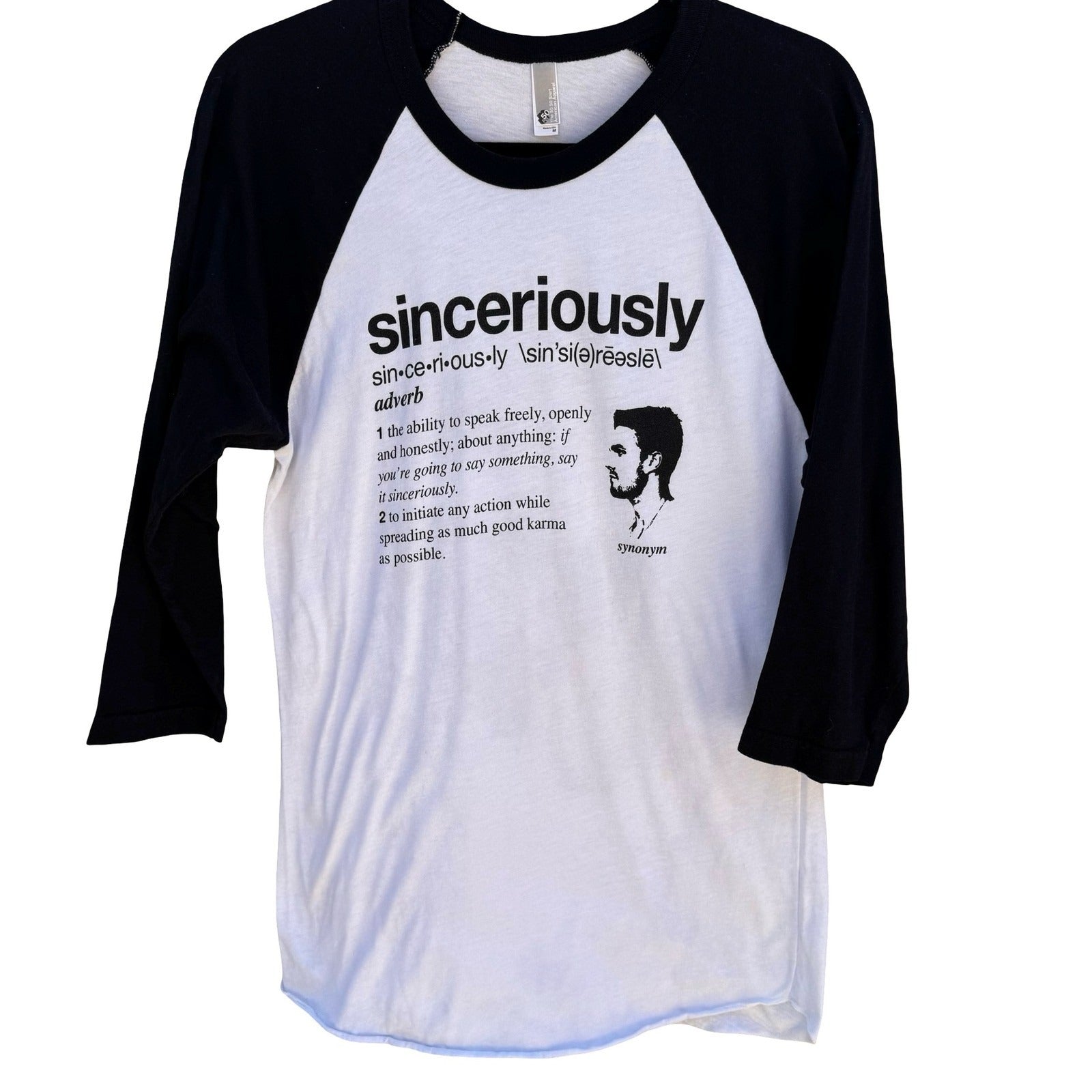 American Apparel Sinceriously Dictionary Art Raglan Indie Baseball Graphic Tee M