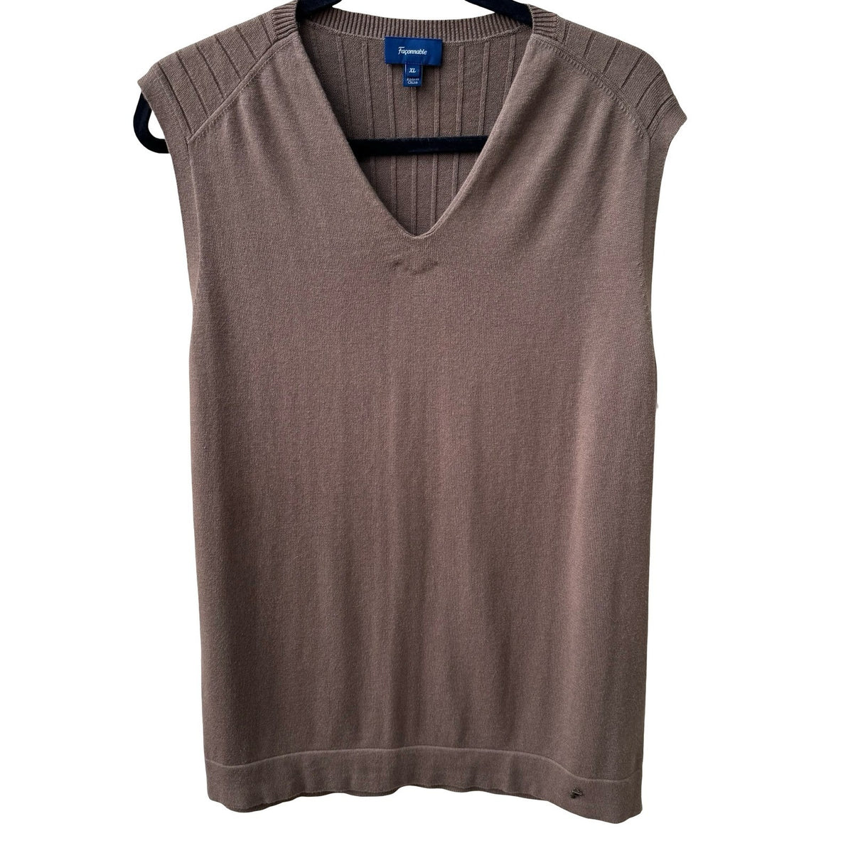 Faconnable Silk Cashmere Blend Preppy Ribbed V-Neck Sweater Vest Brown Mens XL
