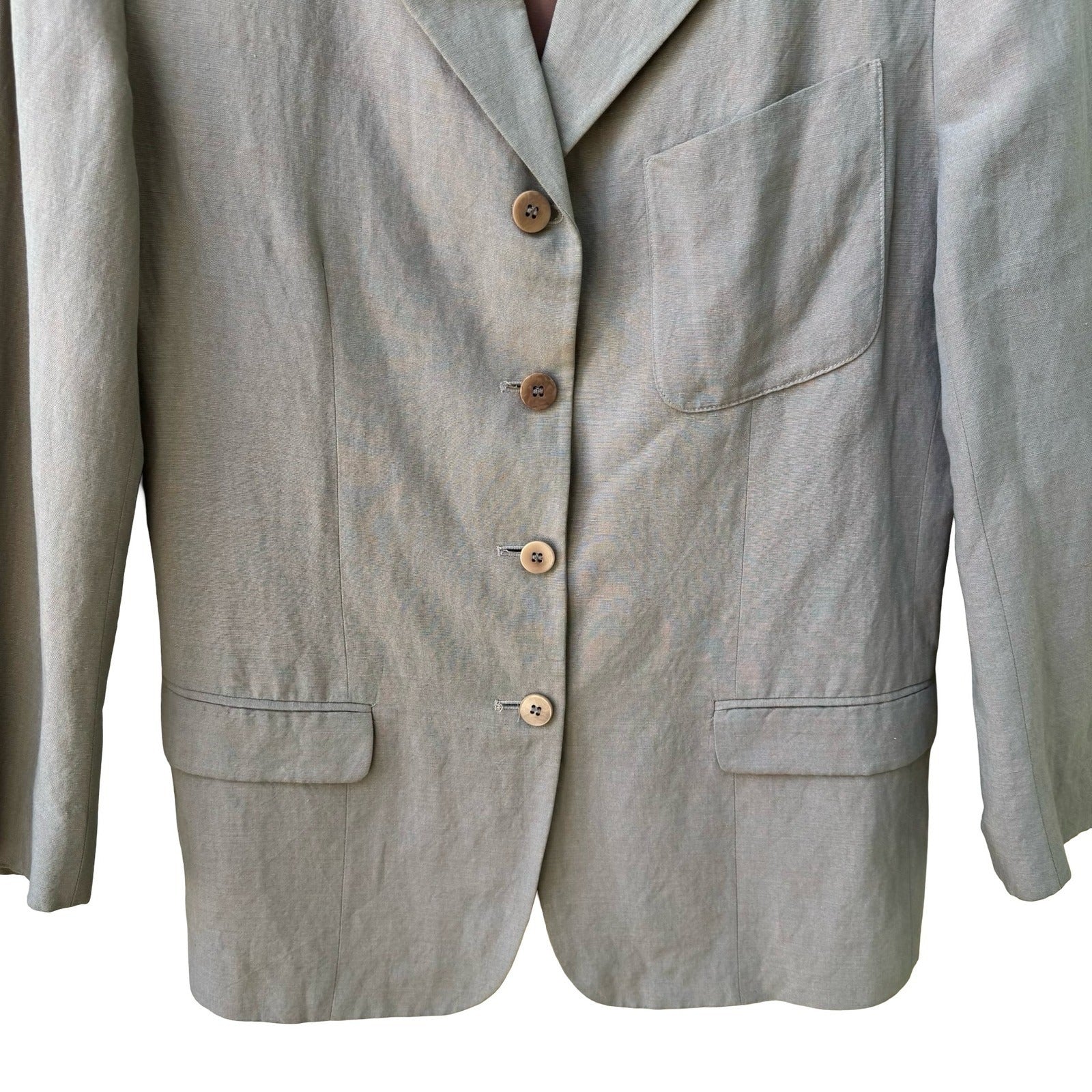 Calvin Klein Vintage 90s Linen Blend Minimalist Old Money Blazer Jacket Tan 8