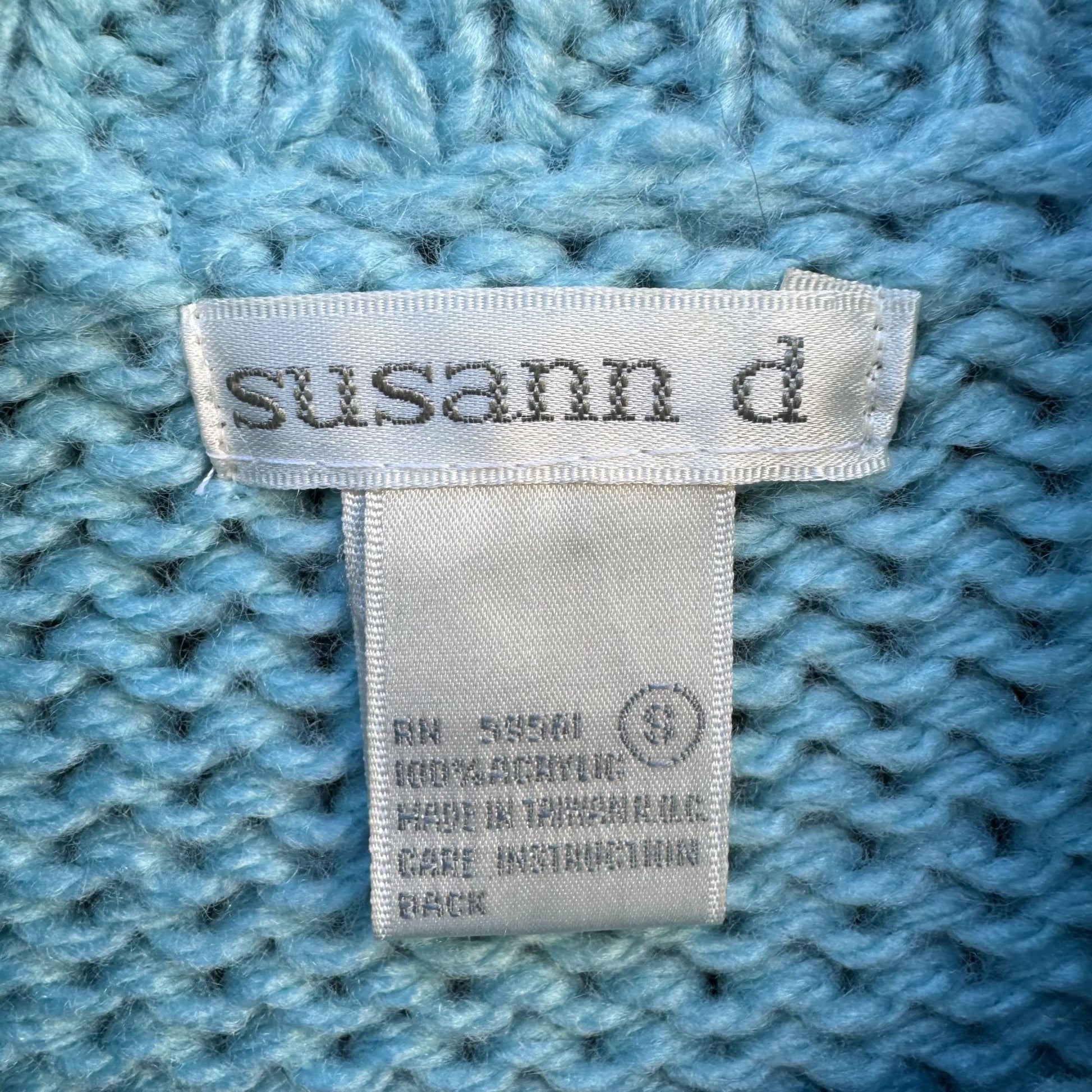Susann D Vintage Womens Blue Chunky Knit Turtleneck Sweater Oversized Pocket S