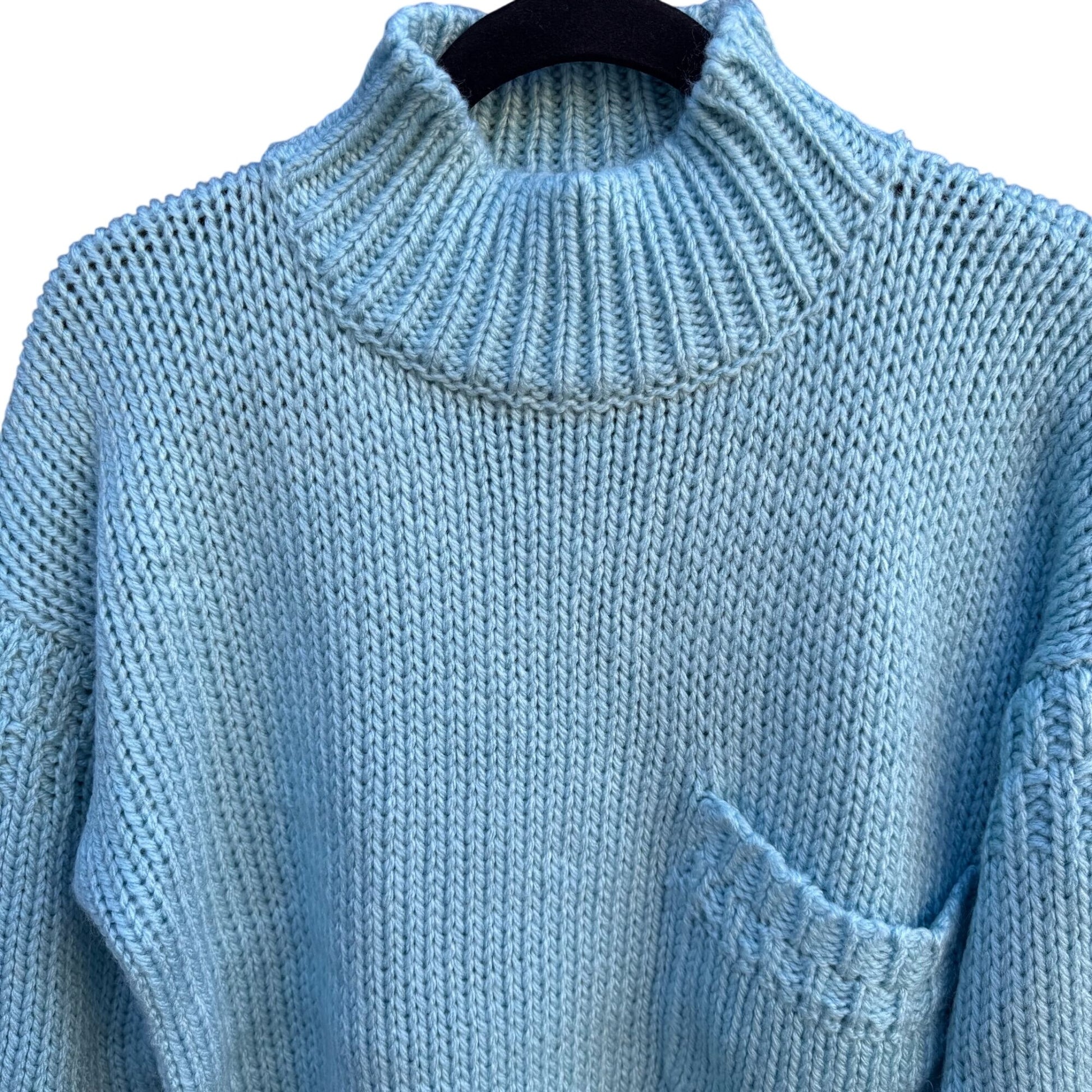 Susann D Vintage Womens Blue Chunky Knit Turtleneck Sweater Oversized Pocket S