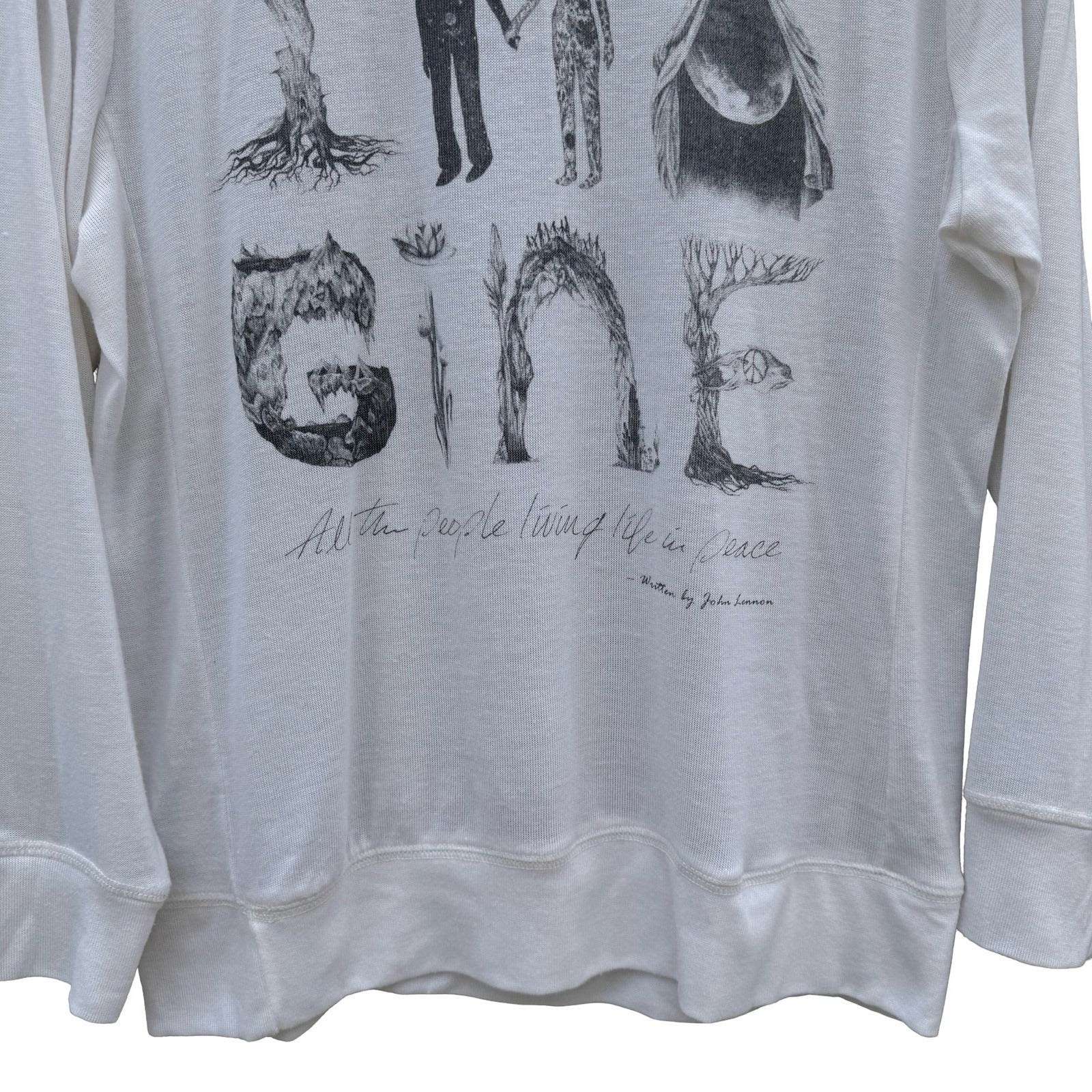 Lyric Culture John Lennon Imagine Graphic Long Sleeve Top White Medium USA Made