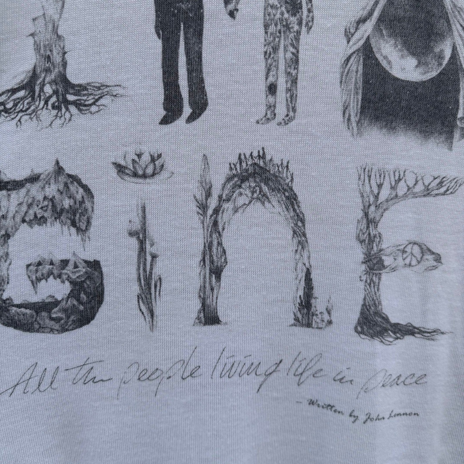 Lyric Culture John Lennon Imagine Graphic Long Sleeve Top White Medium USA Made