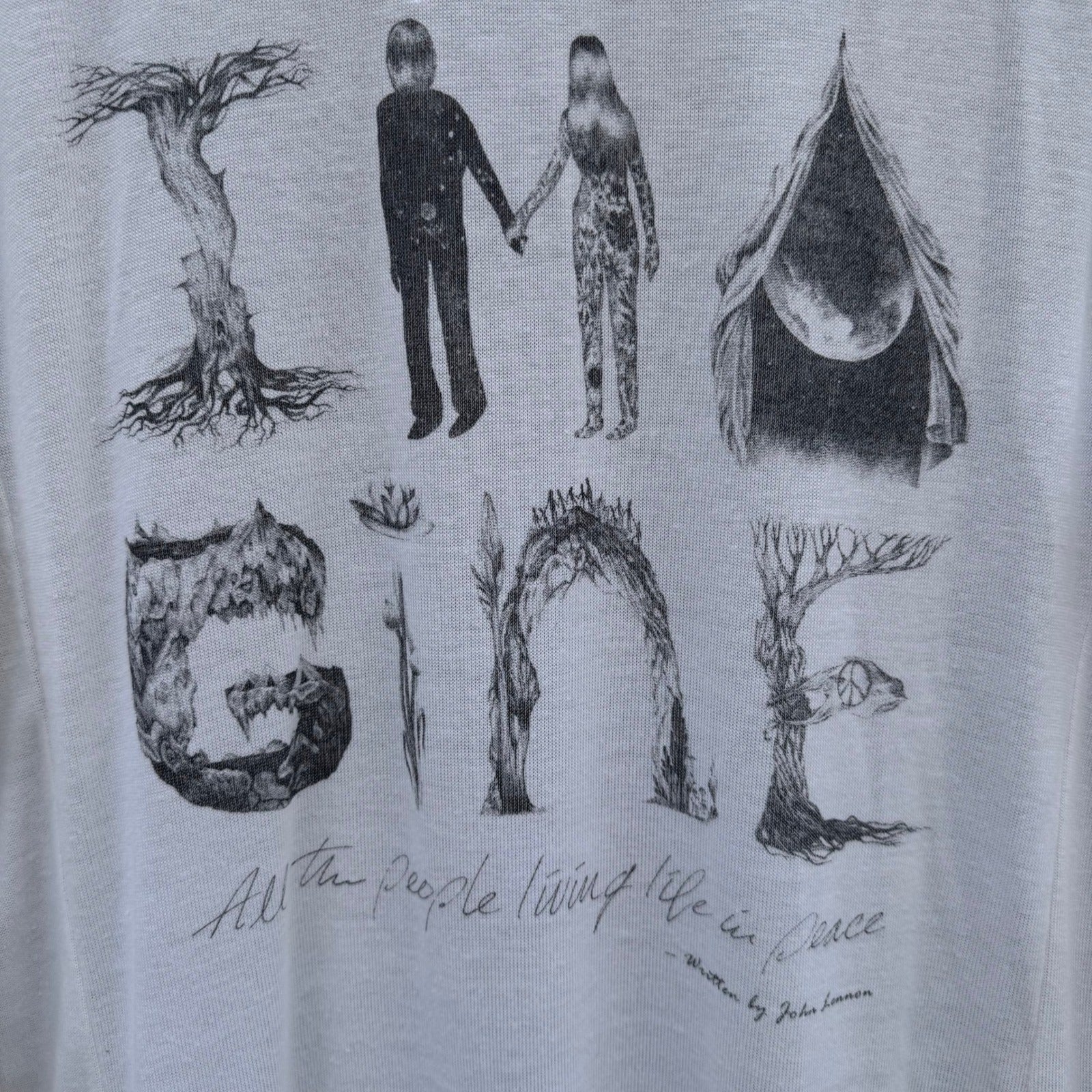 Lyric Culture John Lennon Imagine Graphic Long Sleeve Top White Medium USA Made
