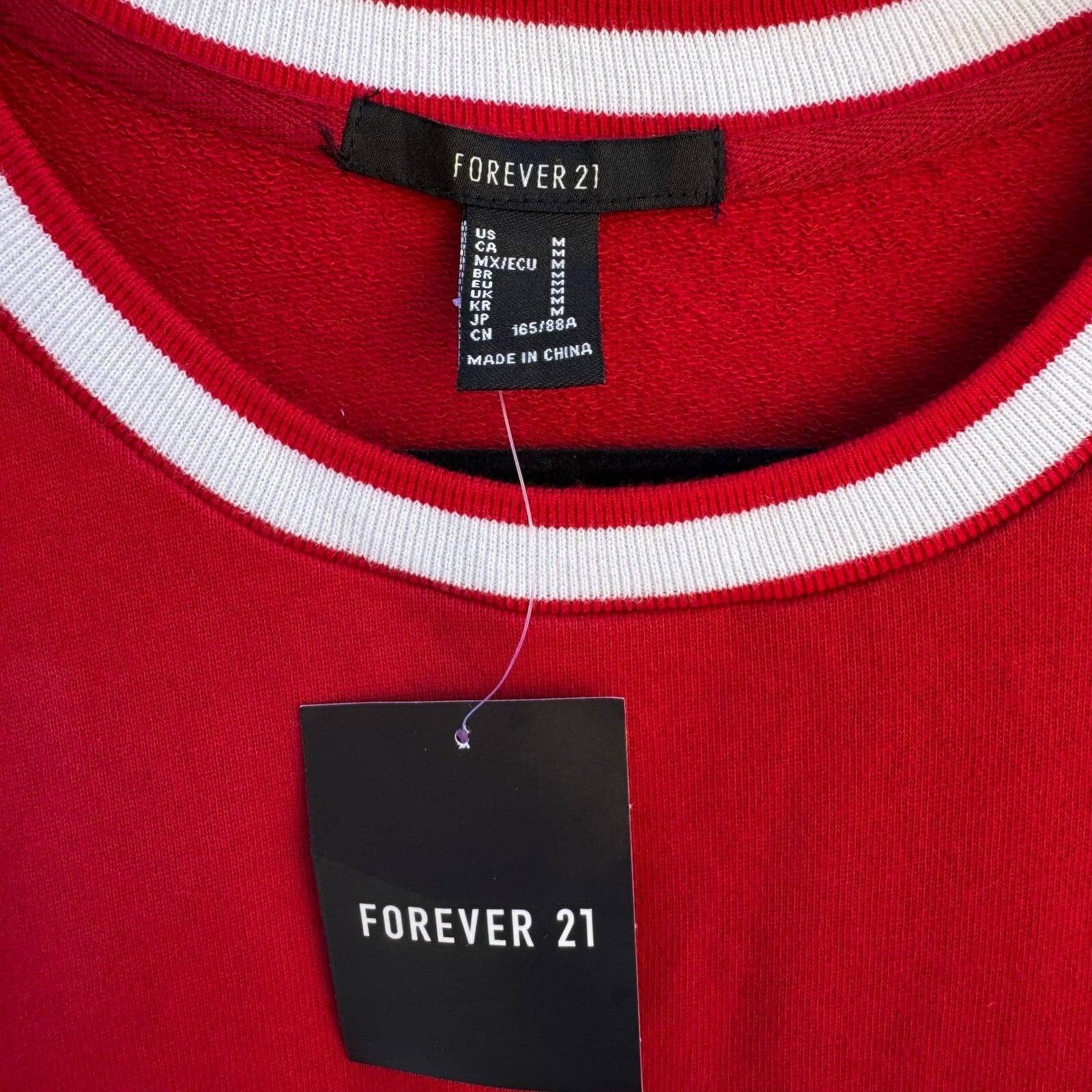Forever 21 Womens Colorblock Cropped Sweatshirt Red White Blue Drawstring M NEW