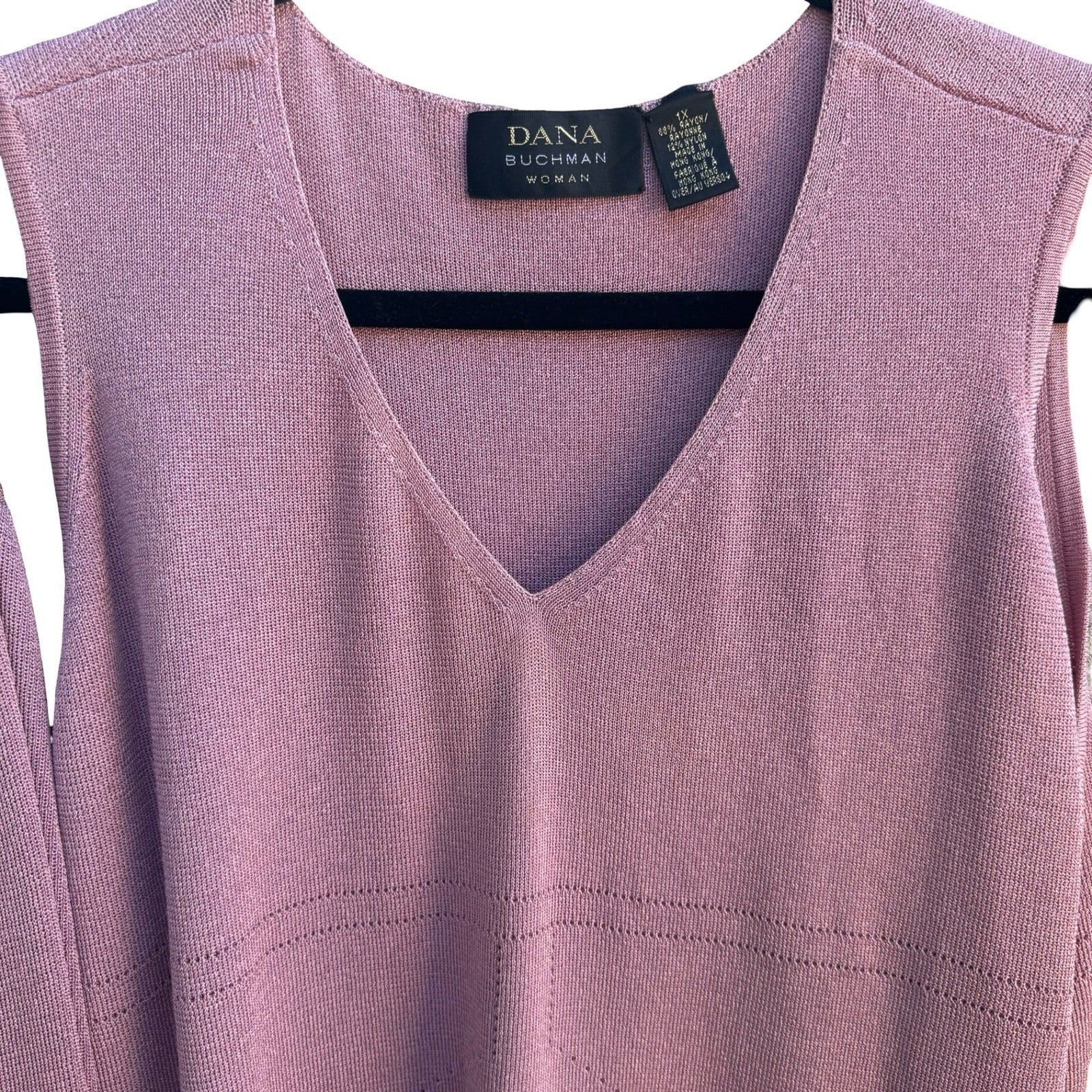 Dana Buchman Coastal Mauve Pink Pointelle Knitwear Cardigan Tank Twin Set 1X 2X