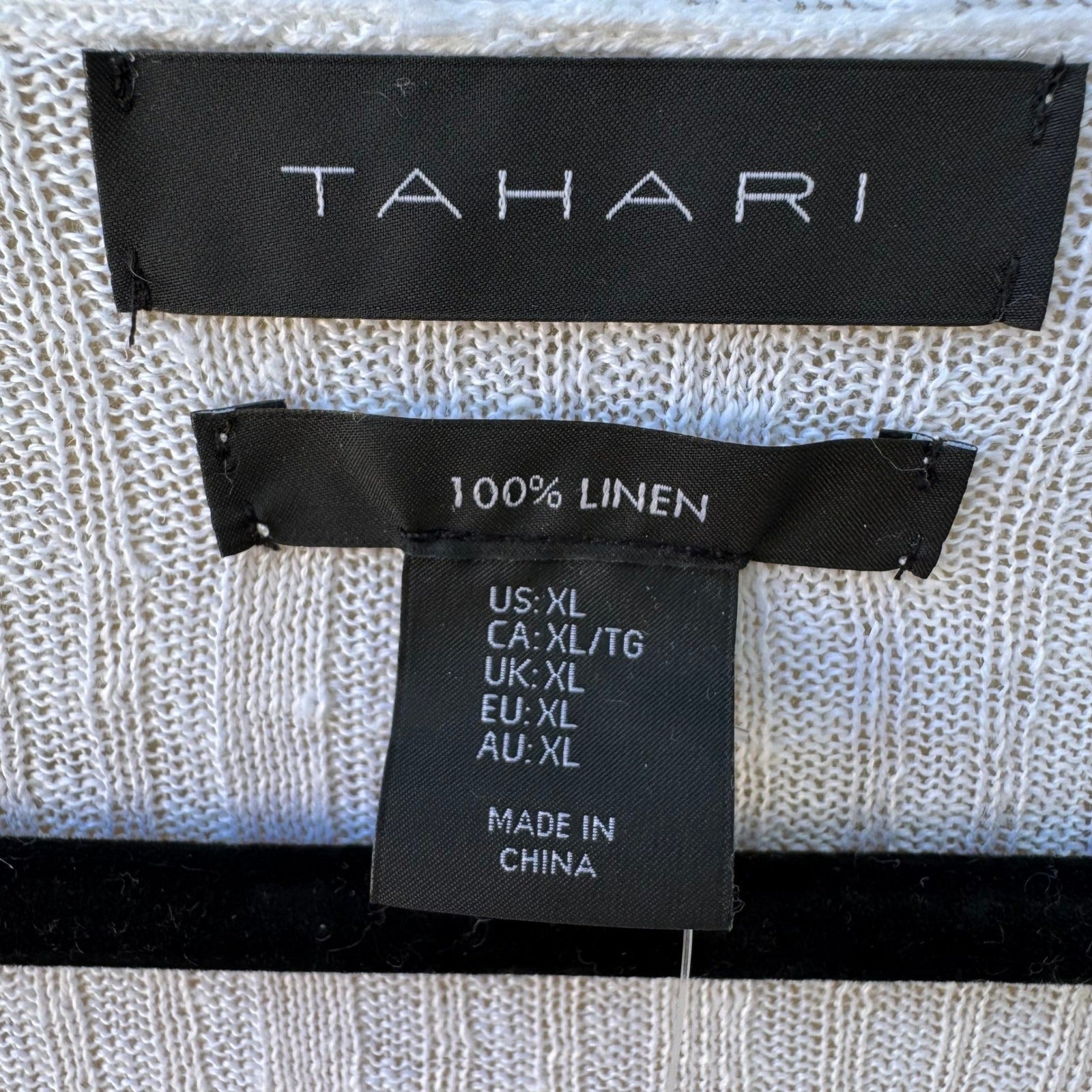 Tahari 100% Linen Coastal Ribbed Open Front Cardigan Sweater White Womens XL NWT