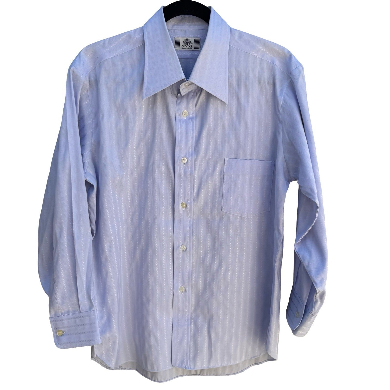 Peacock Shinsegae Korean Vintage 70s Blue Dagger Collar Stripe Disco Shirt L NEW
