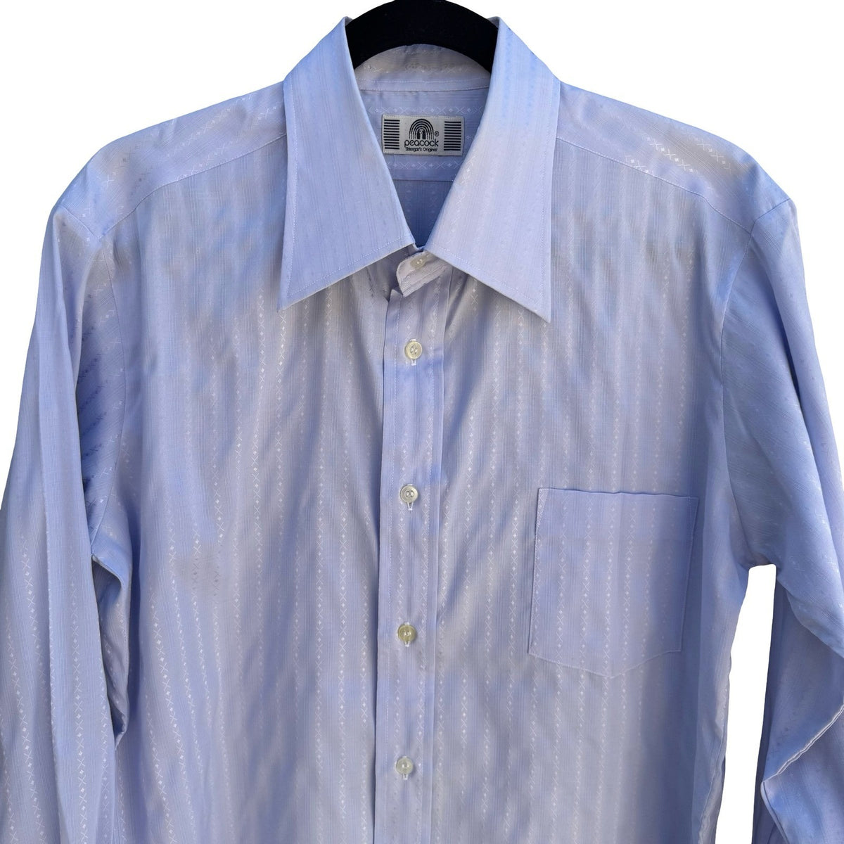 Peacock Shinsegae Korean Vintage 70s Blue Dagger Collar Stripe Disco Shirt L NEW