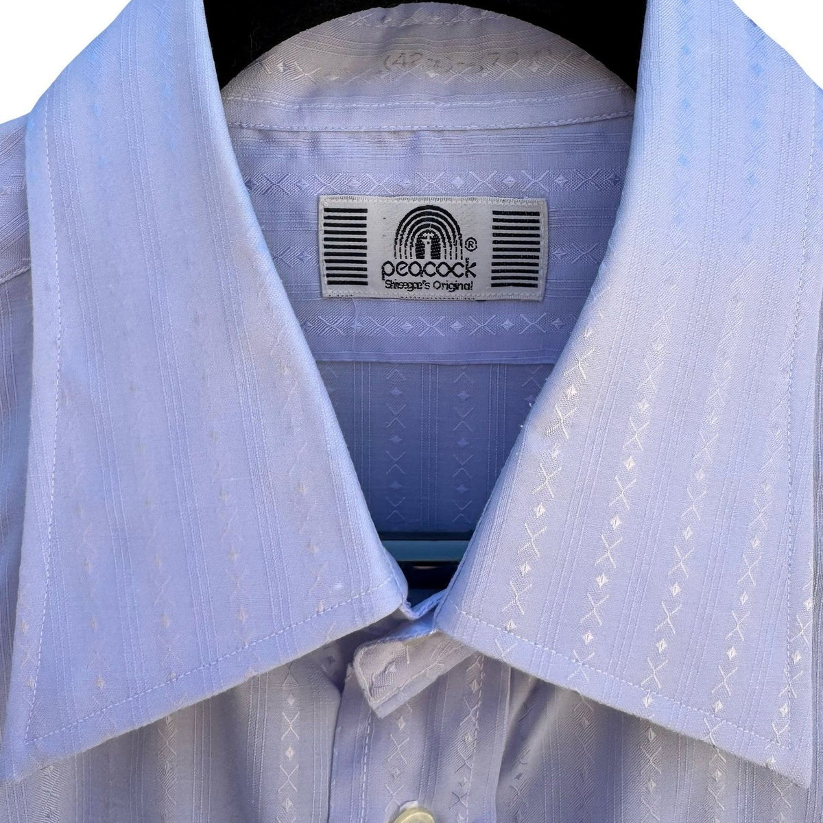 Peacock Shinsegae Korean Vintage 70s Blue Dagger Collar Stripe Disco Shirt L NEW