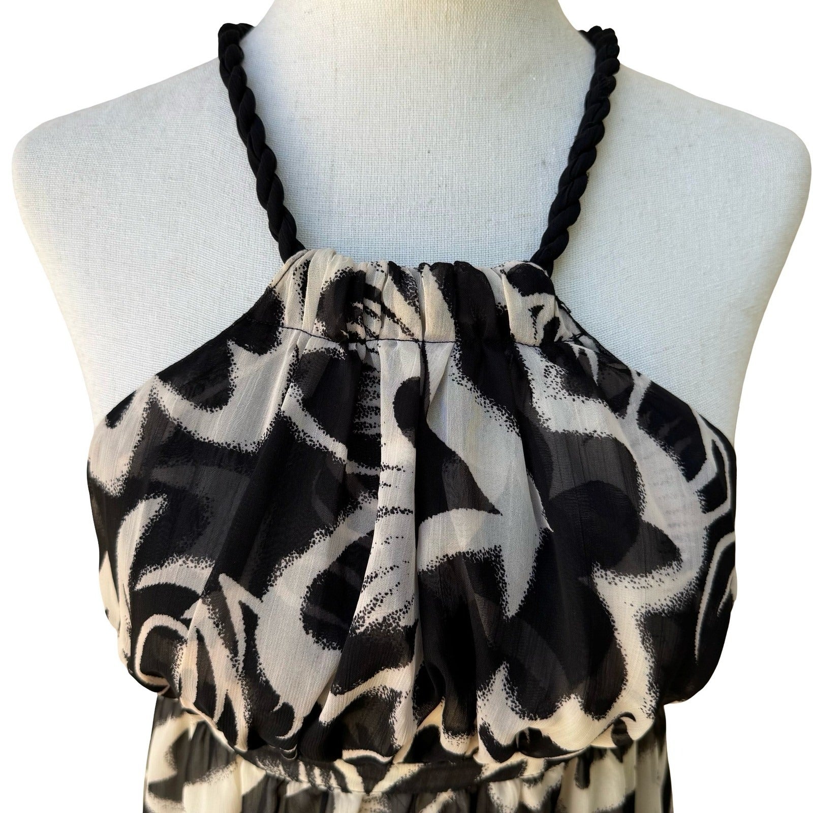 MM Couture Miss Me Y2K Boho Flowy Floral Empire Waist Halter Babydoll Top S