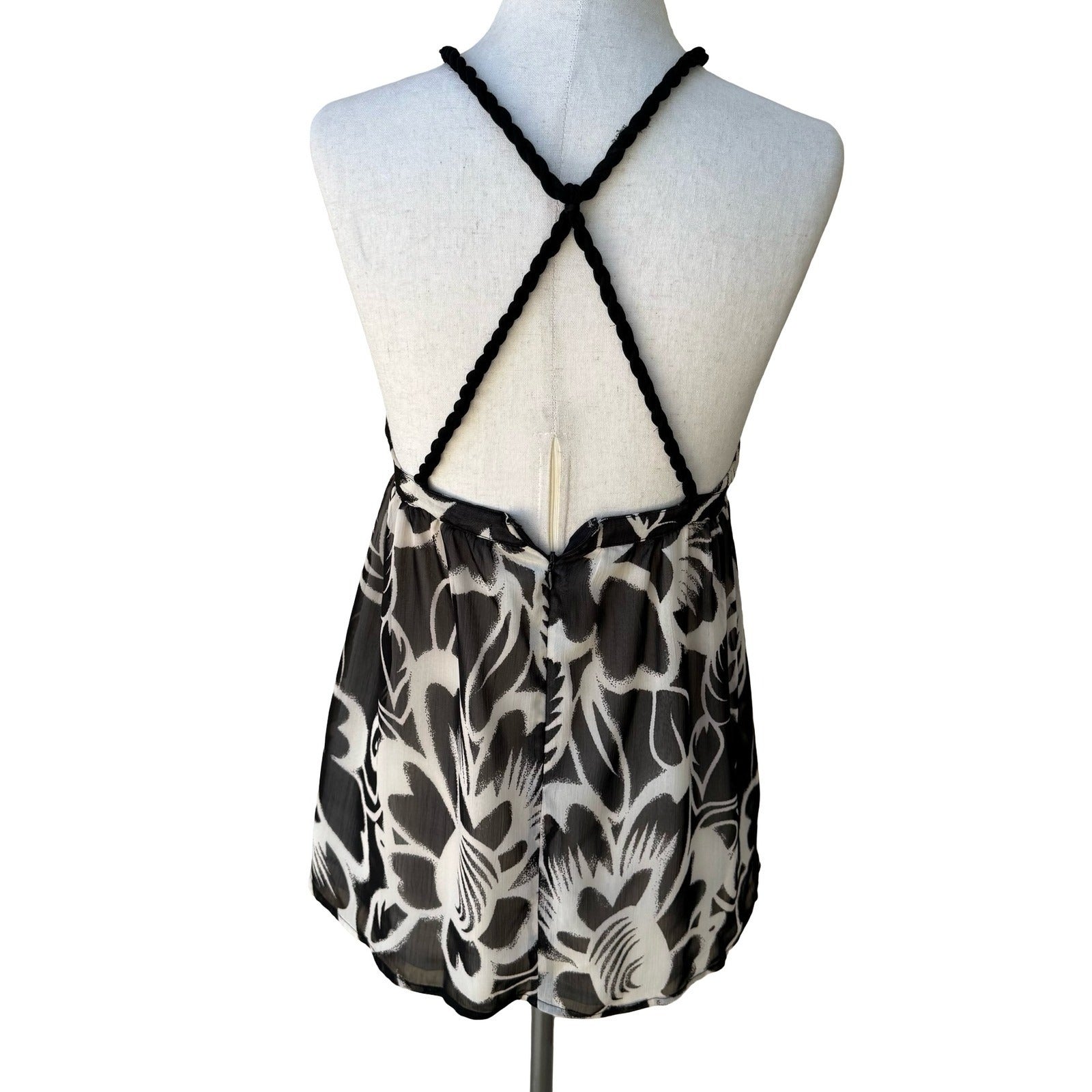 MM Couture Miss Me Y2K Boho Flowy Floral Empire Waist Halter Babydoll Top S