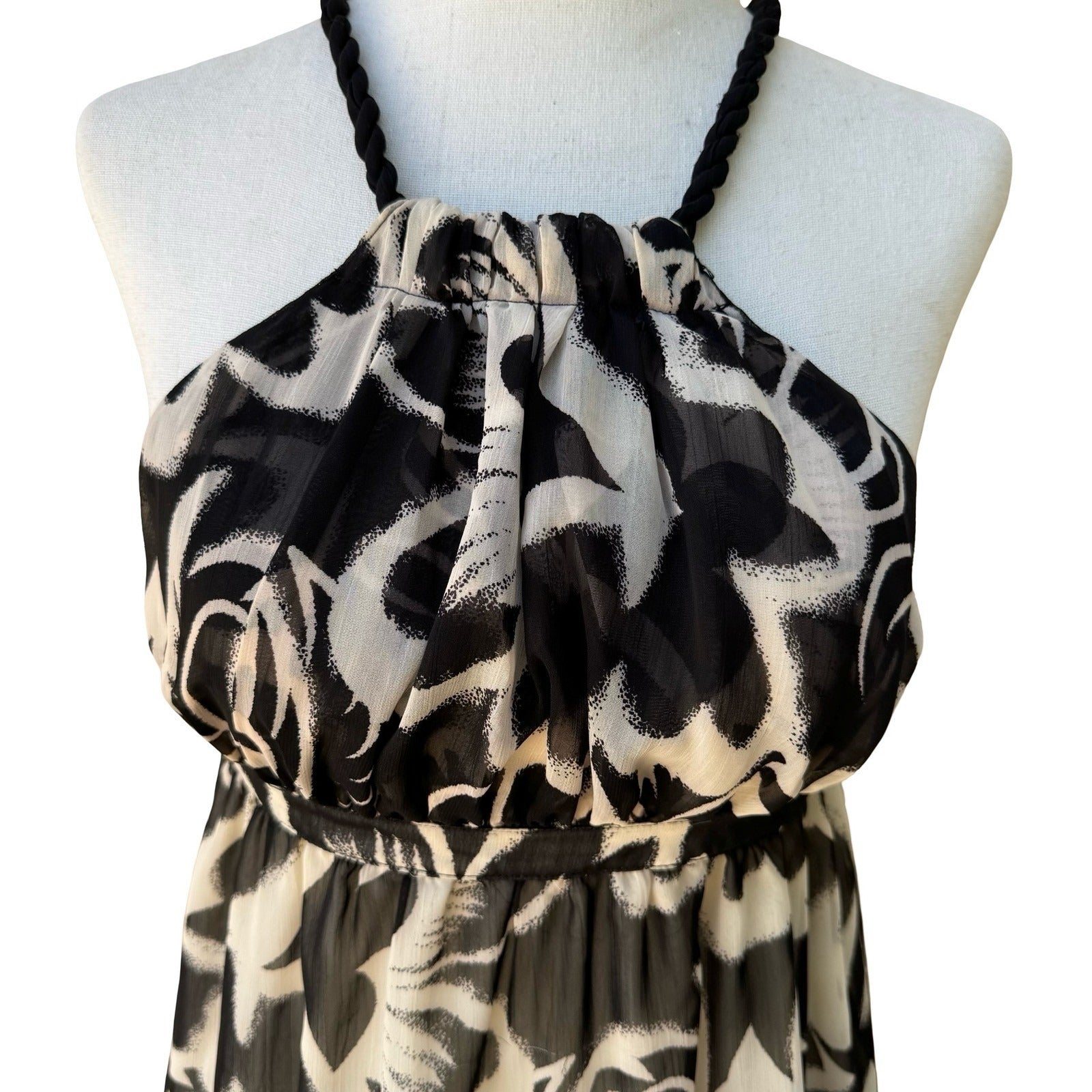 MM Couture Miss Me Y2K Boho Flowy Floral Empire Waist Halter Babydoll Top S