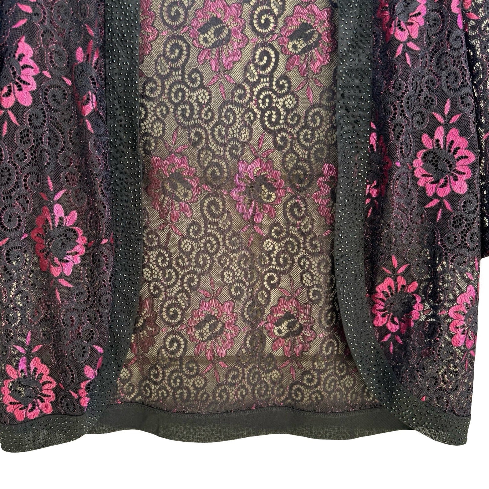 Yu Yuan Whimsigoth Beaded Glam Floral Lace Rhinestone Open Front Cardigan Black