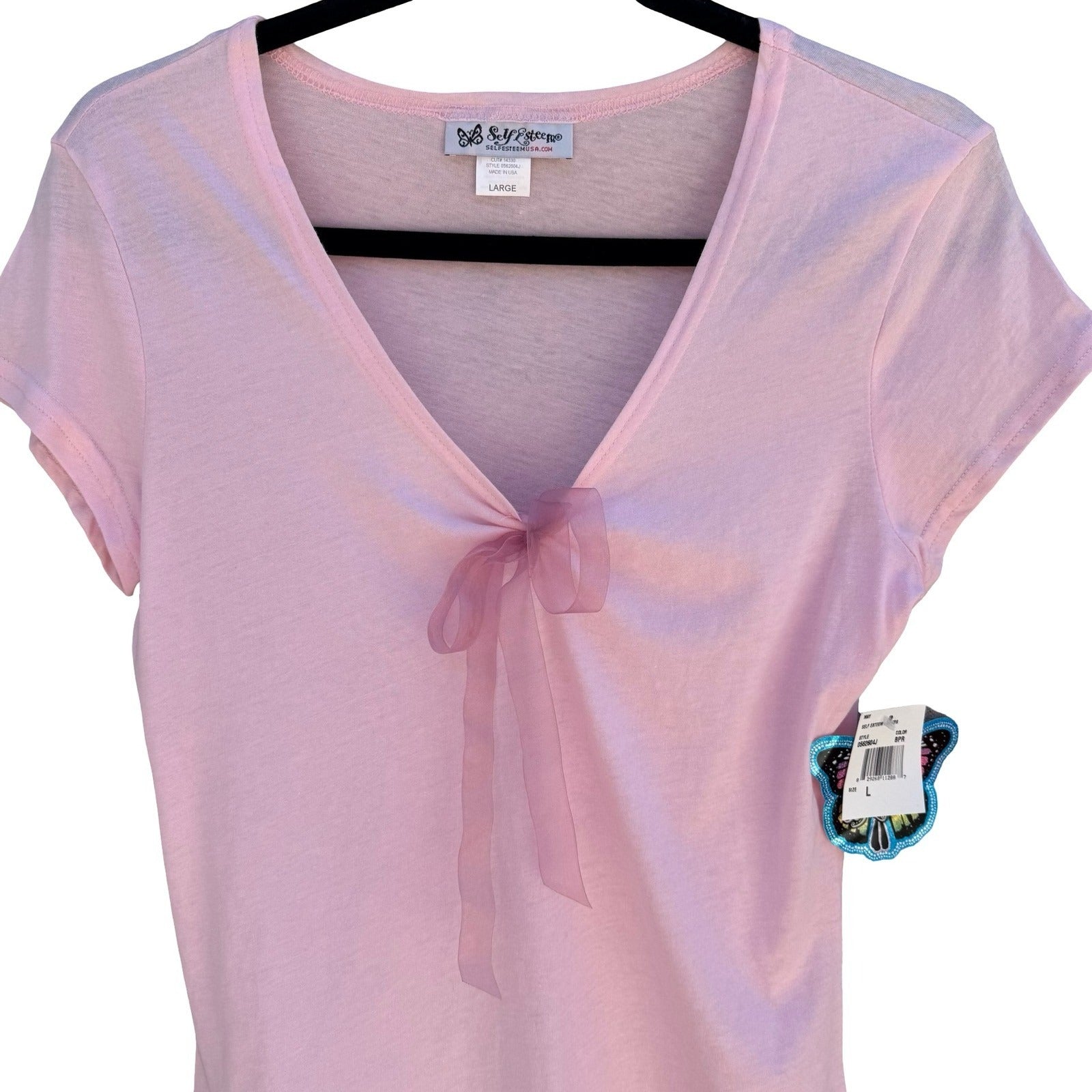 Self Esteem Y2K Coquette Pastel Pink Balletcore Fairy Bow Shirt Womens L NWT