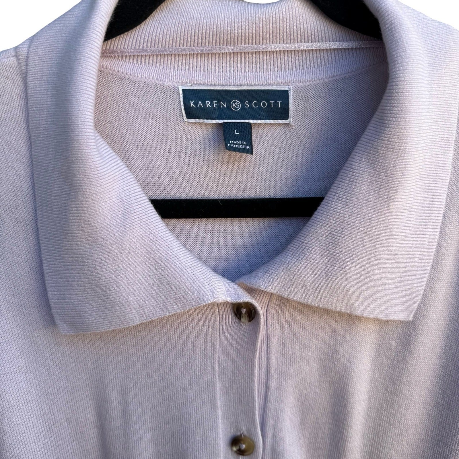 Karen Scott Grandmacore Librarian Preppy Pastel Lavender Polo Collar Cardigan L