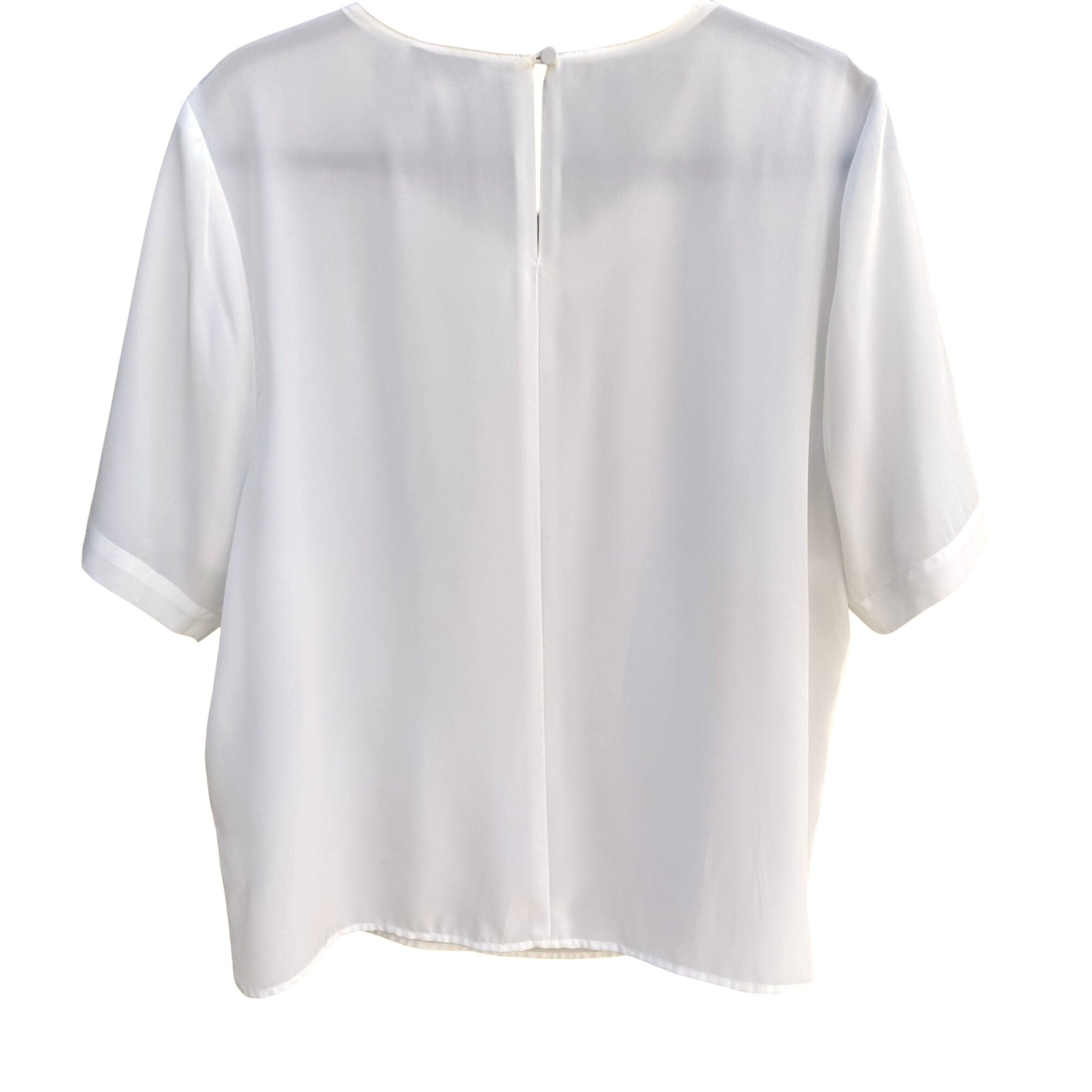 Contentions Womens White Short Sleeve Embroidered Neck Light Flowy Blouse 14