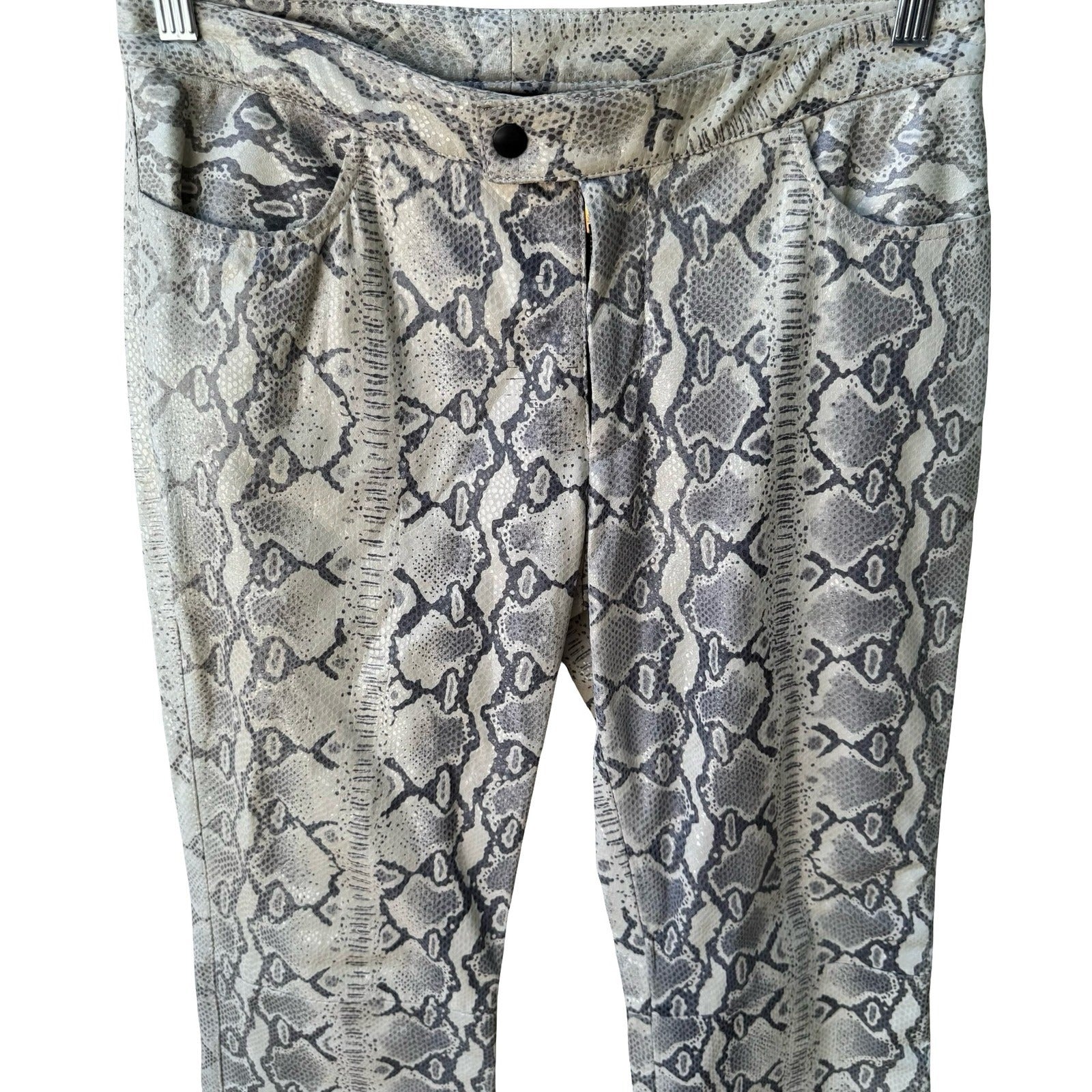 Lily Cheung Vintage Y2K Edgy Indie Grunge Biker Leather Snakeskin Print Pants 8
